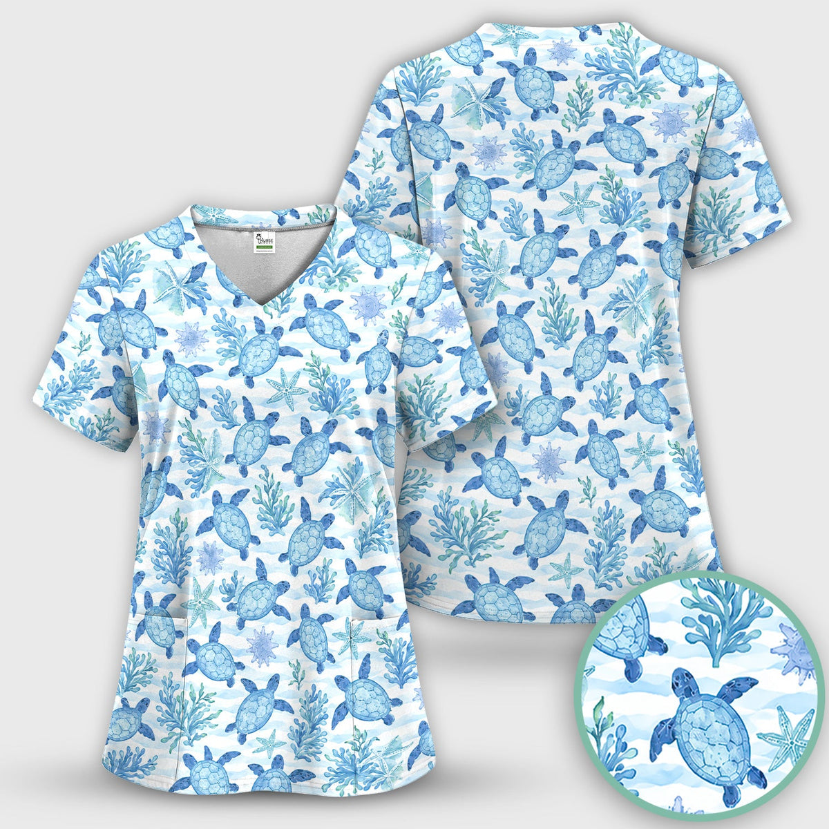 Coastal Sea Turtle Coral Nurse Scrub Set