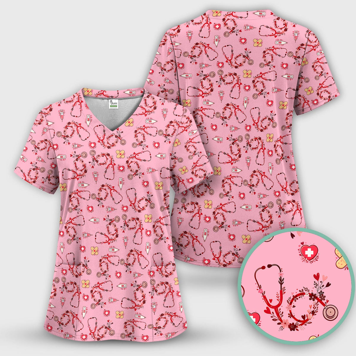 Heart Stethoscope Nurse Scrub Set