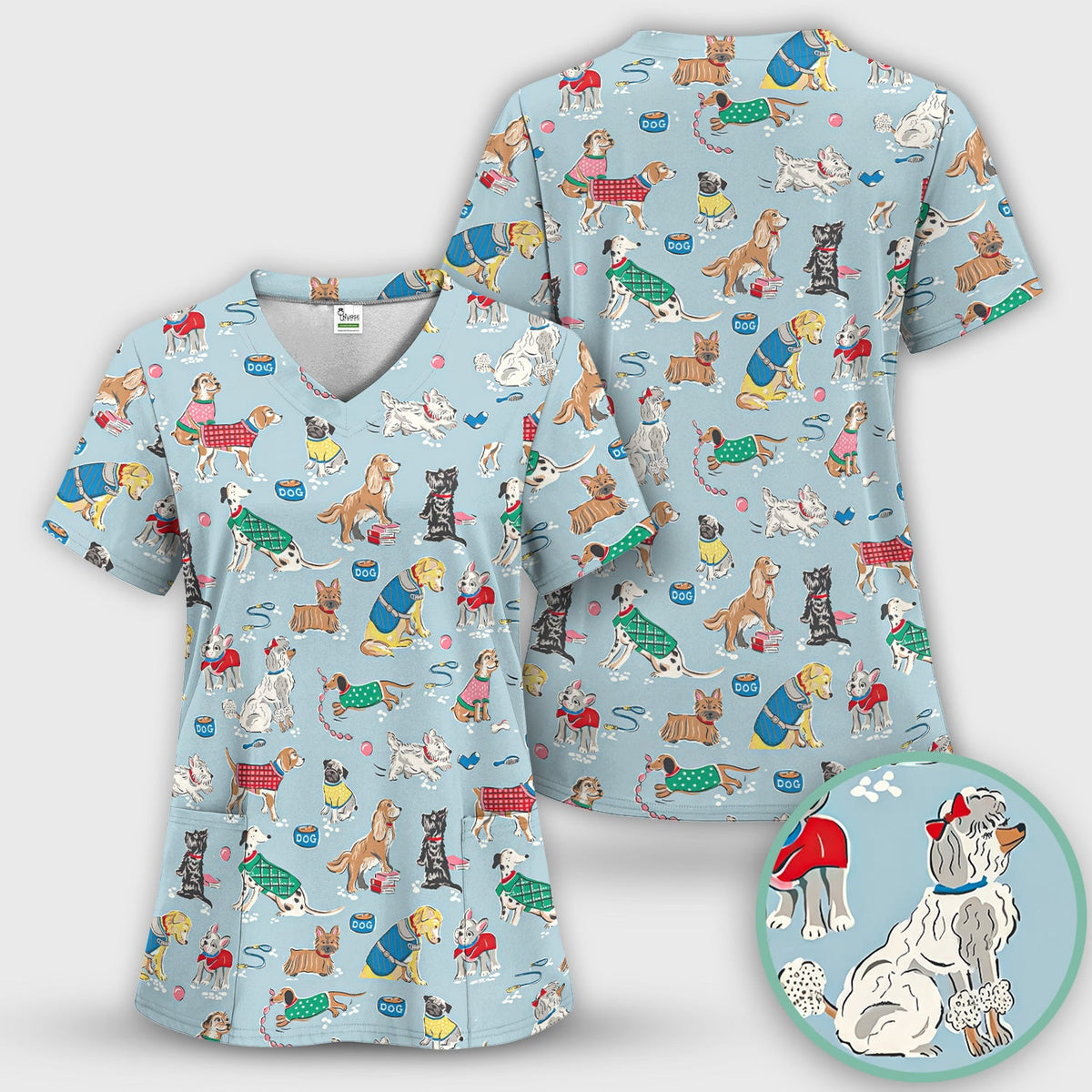 Dog Sweater Playing Ball Nurse Scrub Set