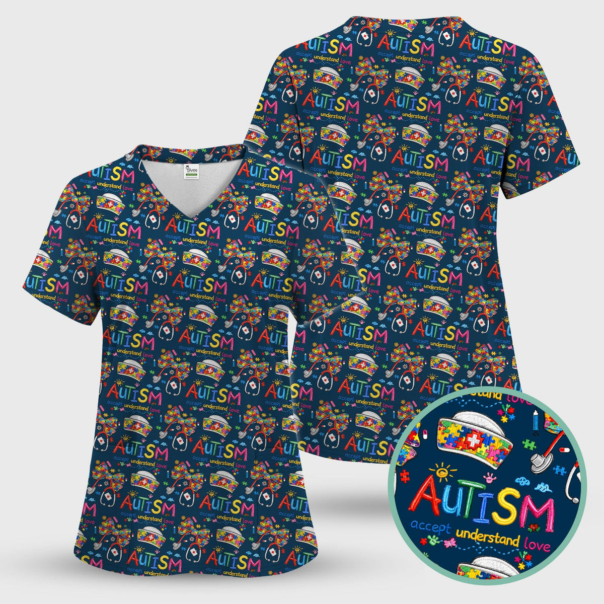 Autism Awareness Accept Understand Love Nurse Scrub Top