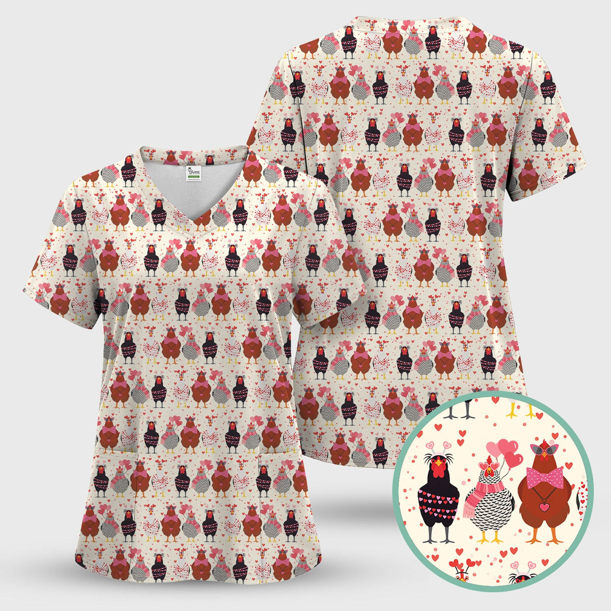 Chicken Valentine Nurse Scrub Set