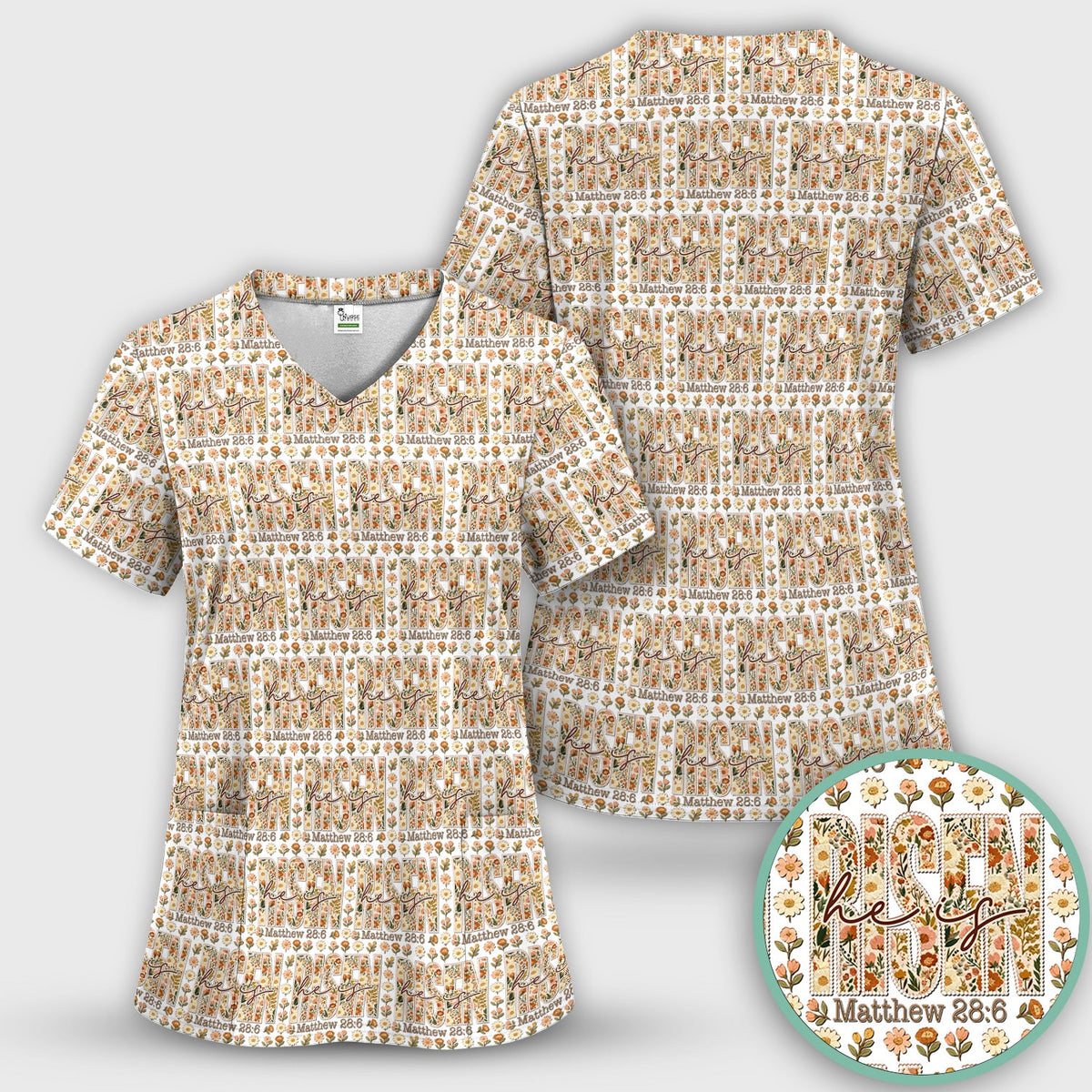 Christian Resurrection Floral Nurse Scrub Top