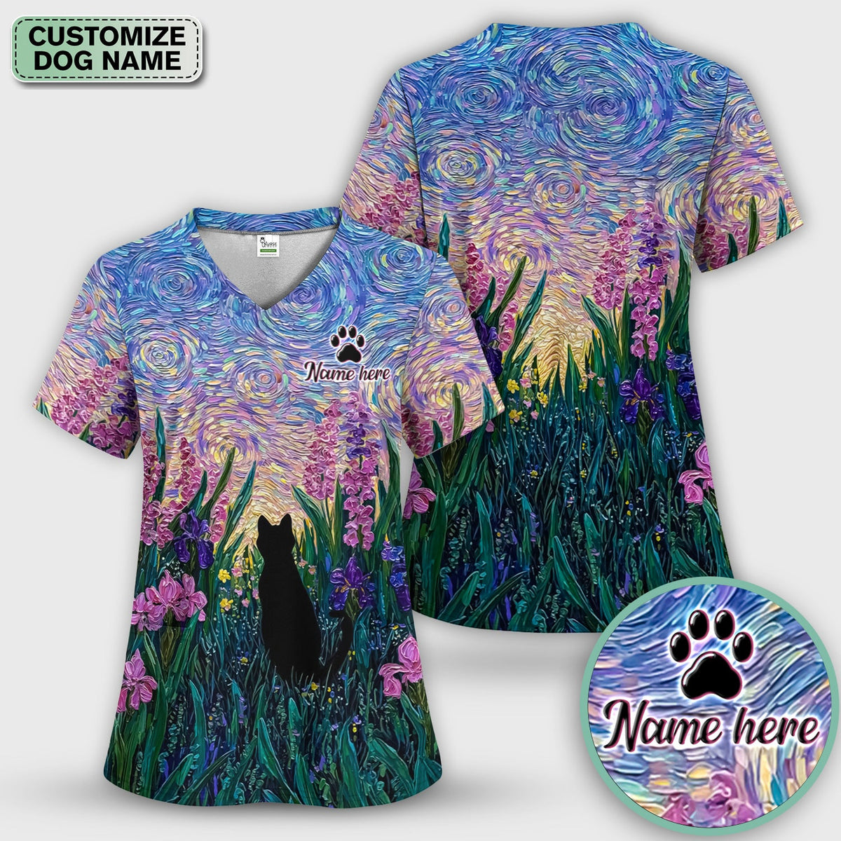 Personalized Starry Sky Cat Nurse Scrub Top
