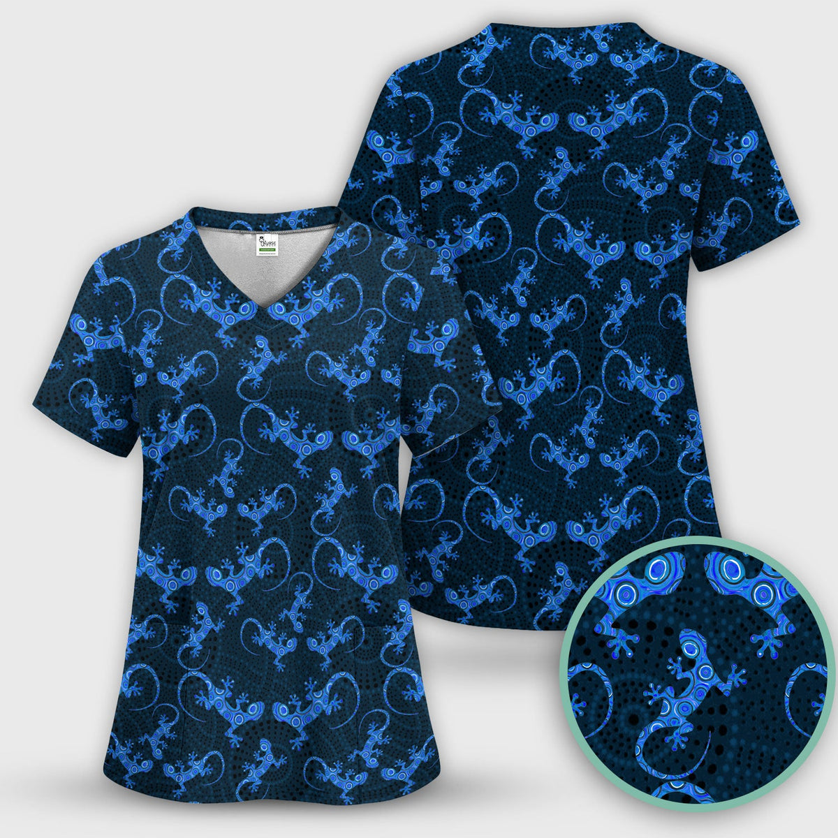 Australian Gecko Dot Art Inspired Medical Scrub Top - Women Uniform