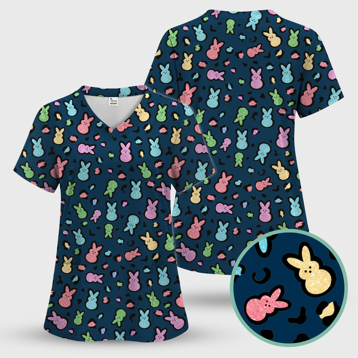 Pastel Bunny Nurse Scrub Top
