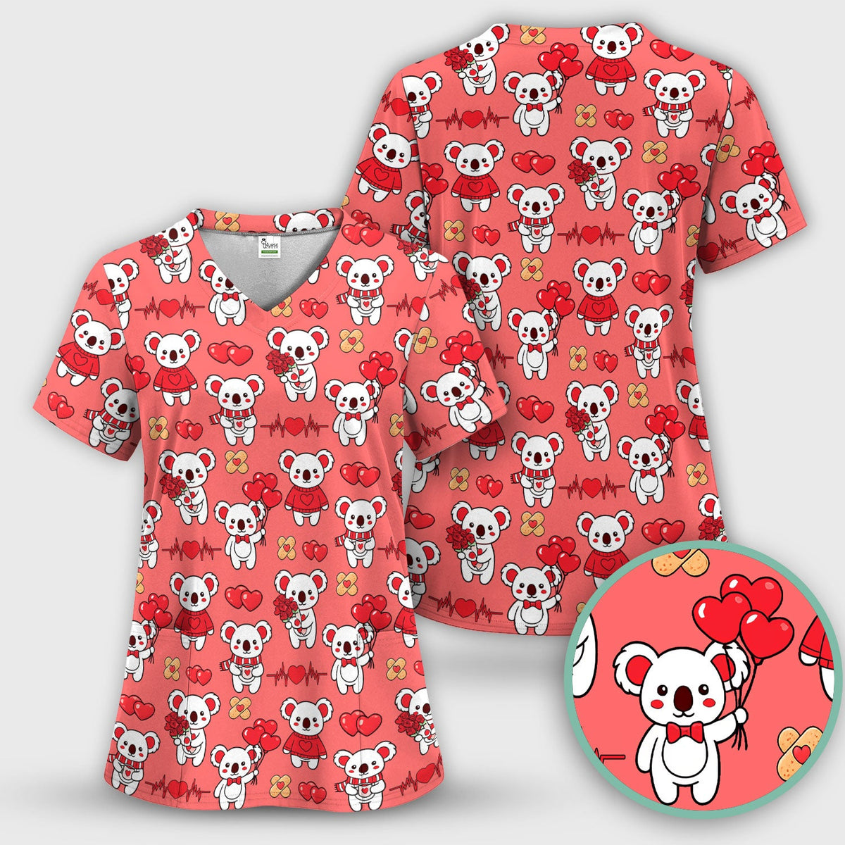 Sweet Koala Scrub Top - Valentines Day Gift For Nurse
