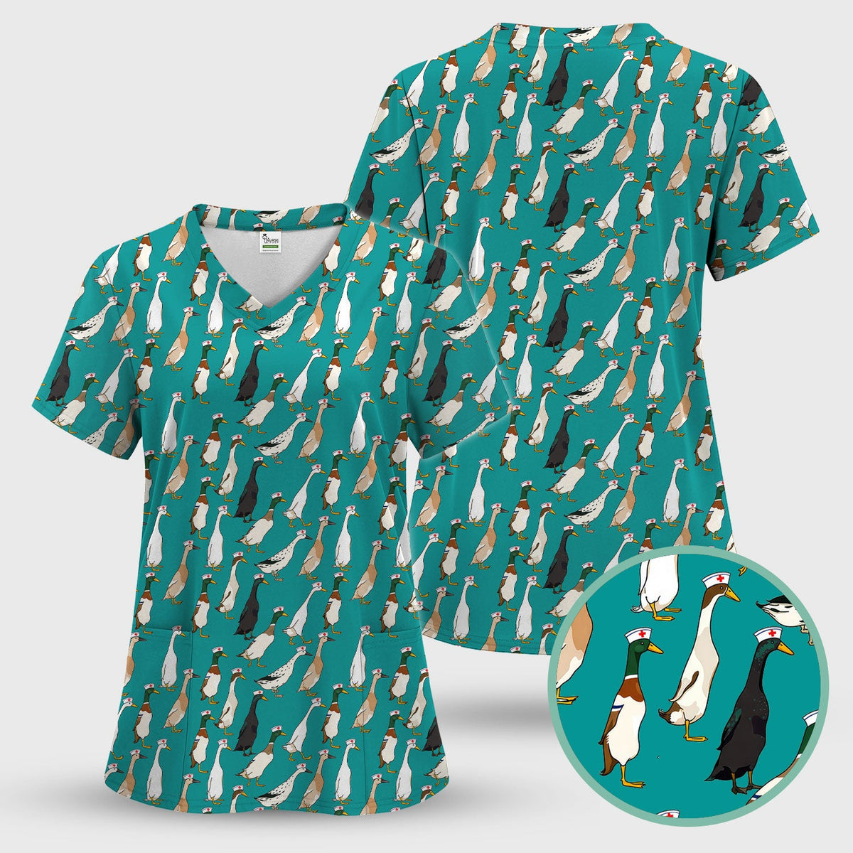 Duck Pattern Nurse Scrub Set