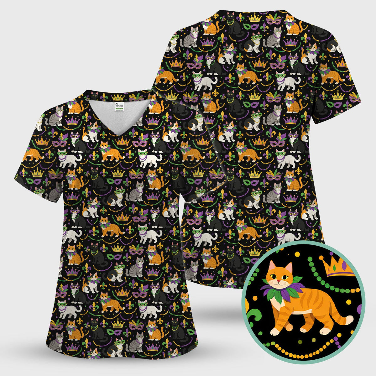 Cat Mardi Gras Nurse Scrub Set
