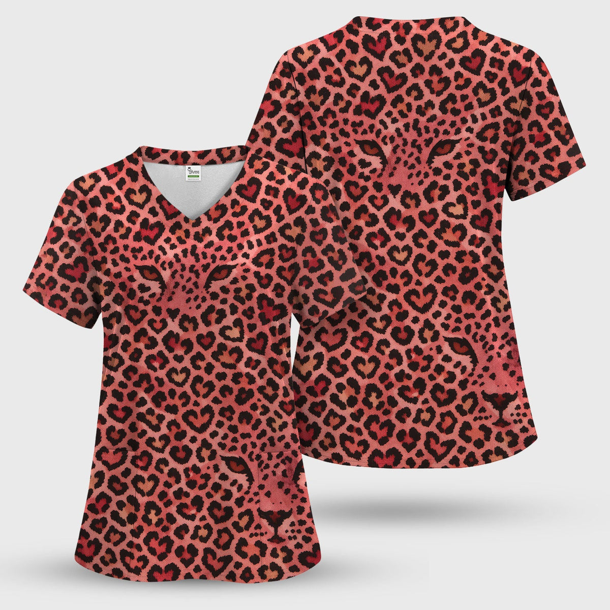 Leopard Pink Nurse Scrub Top - Valentines Day Gift