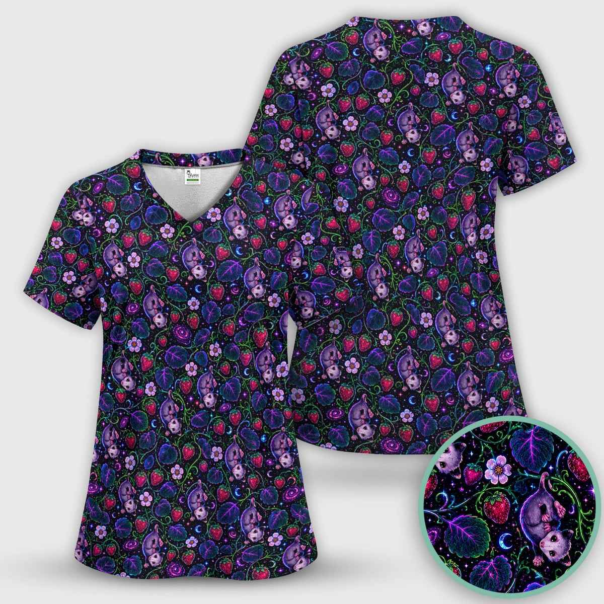 Galaxy Strawberry Opossum Nurse Scrub Set