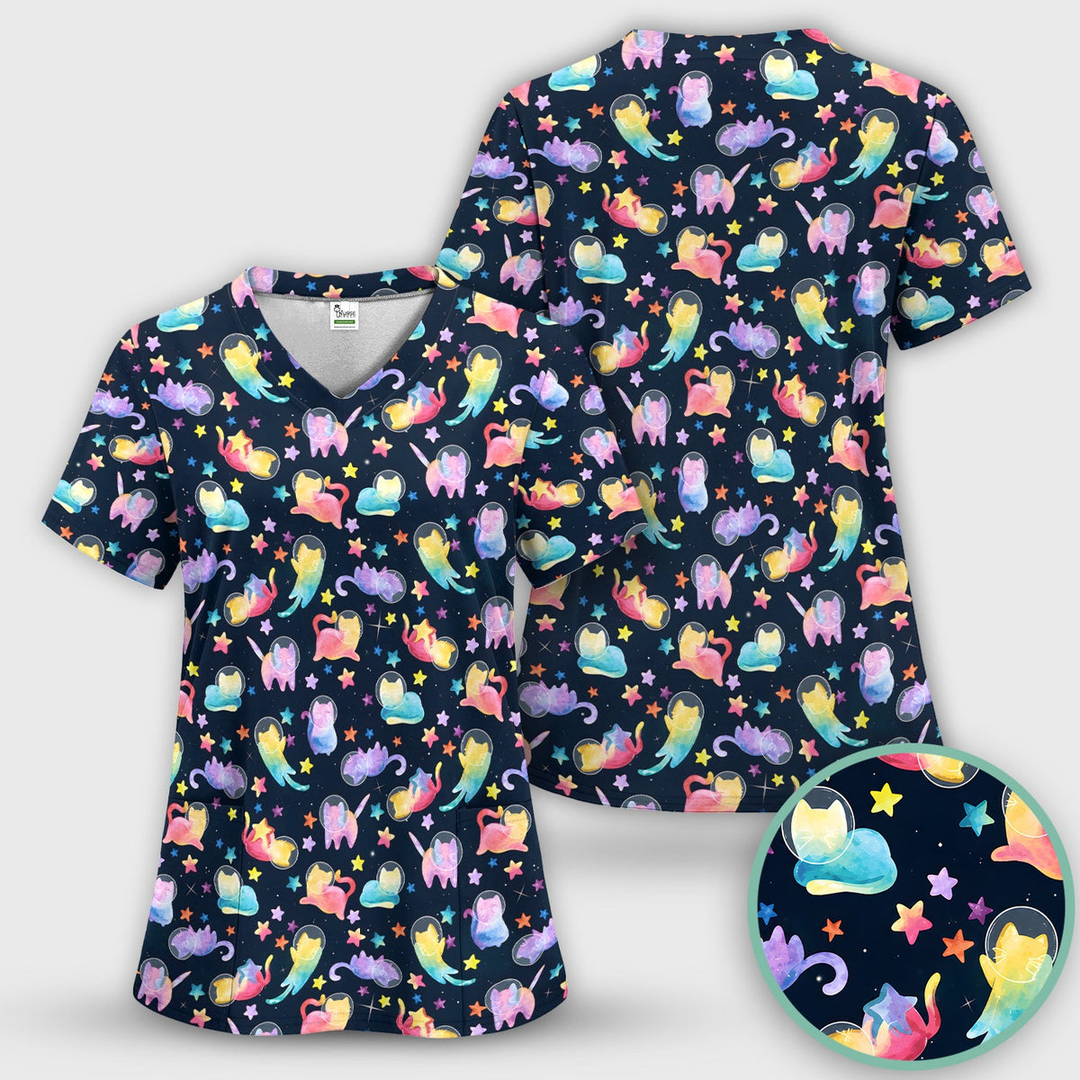 Space Cat Veterinary Nurse Scrub Top