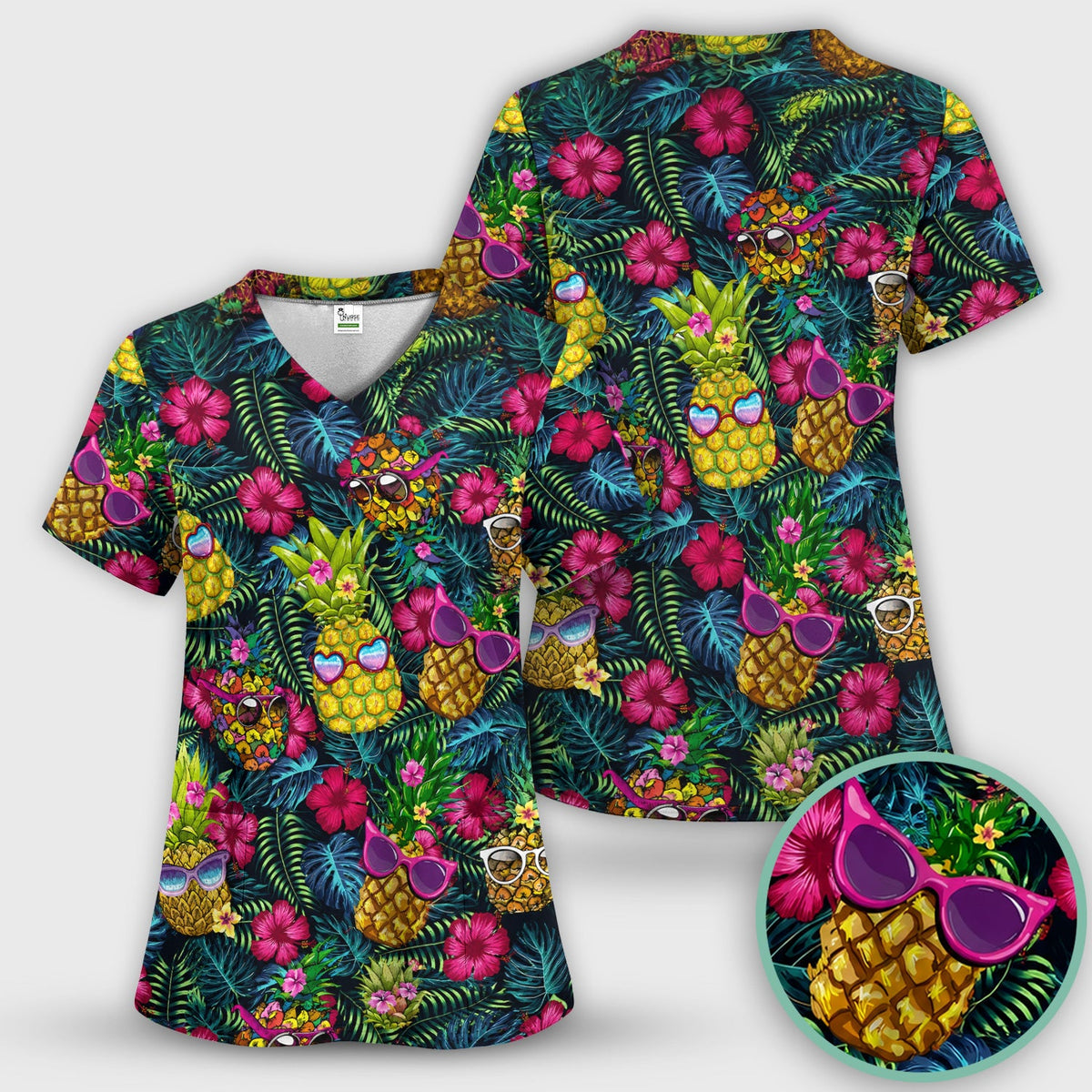 Tropical Pineapple Sunglasses Nurse Scrub Set