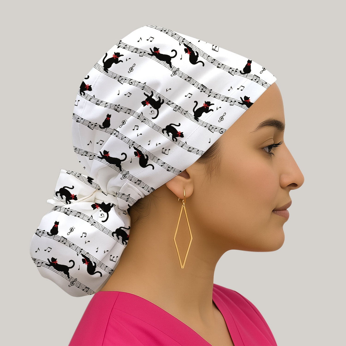 Dancing Black Cat Music Scrub Cap