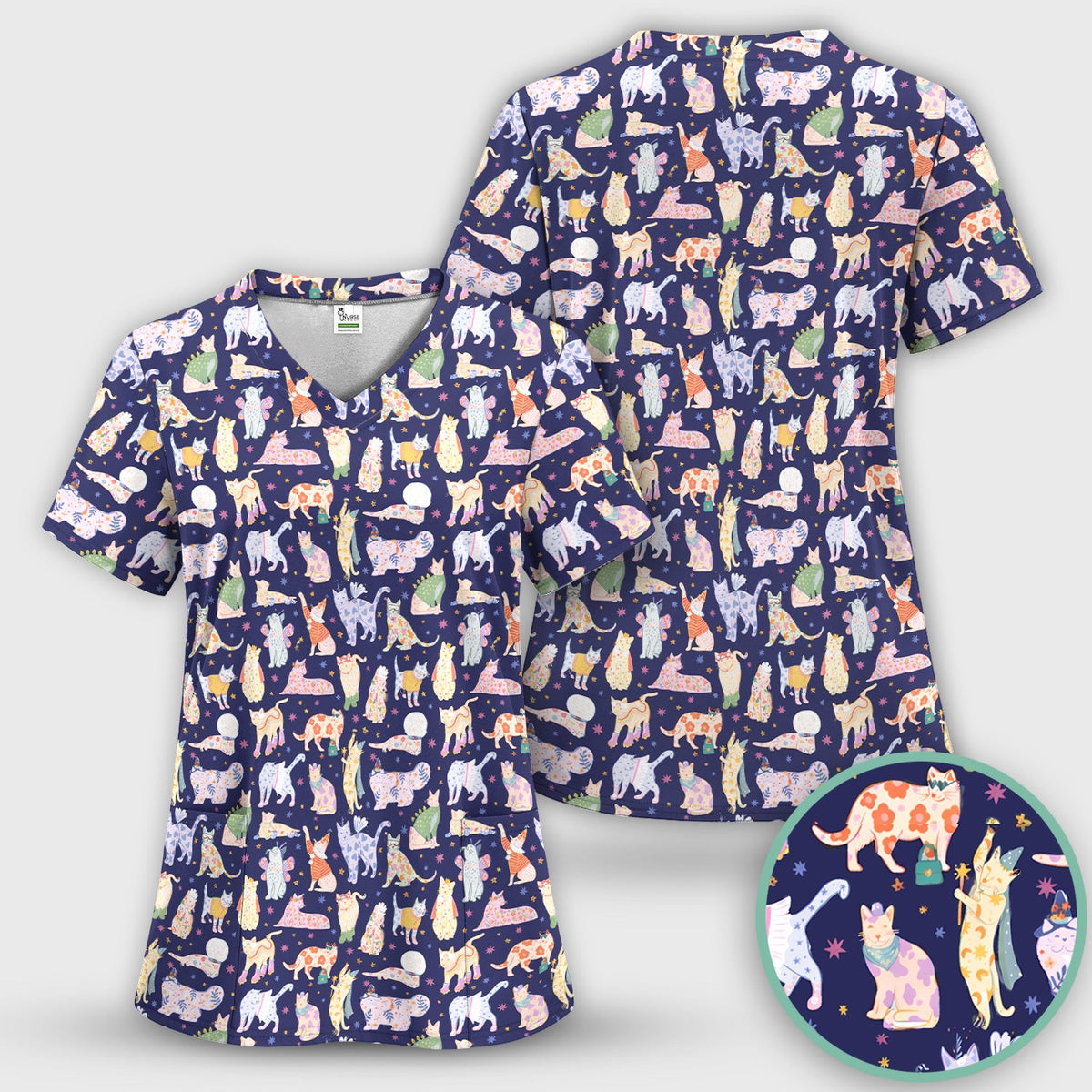 Colorful Cats Nurse Scrub Top