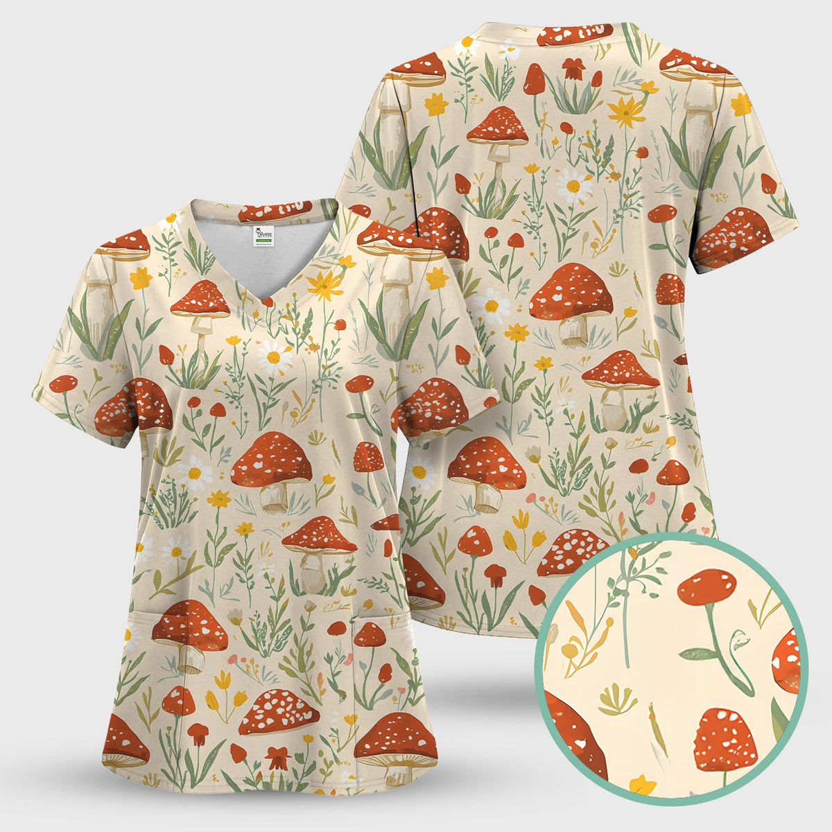 Mushroom Wildflower Nurse Scrub Set