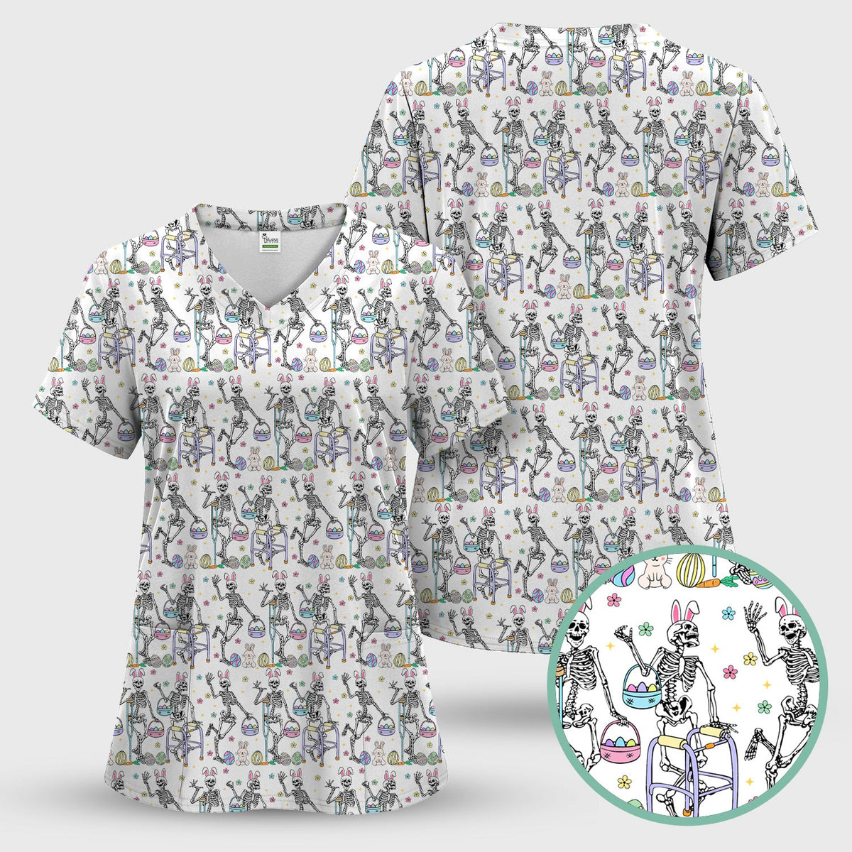 Fun Skeleton Bunny Nurse Scrub Set - Easter Gift