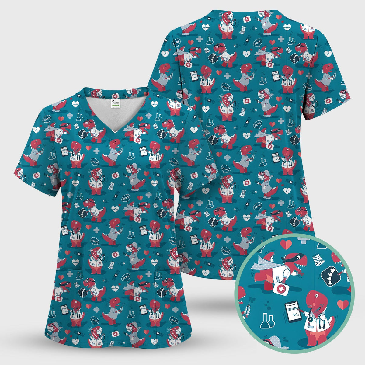 Dinosaur Doctor Nurse Scrub Top