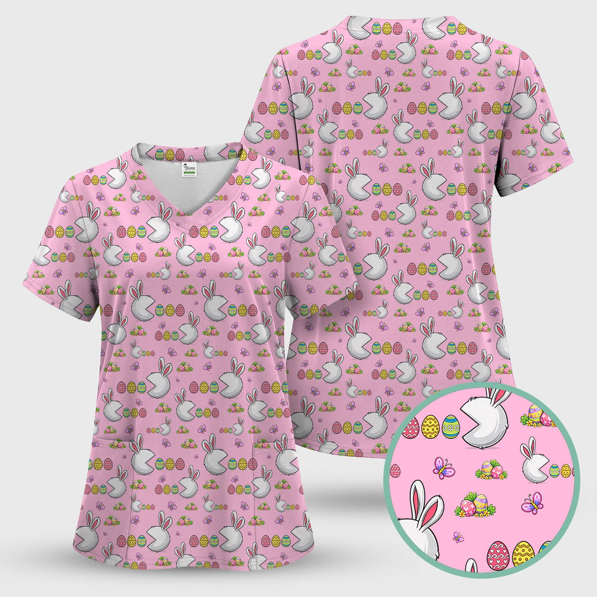 Bunny Colorful Eggs Nurse Scrub Set - Easter Gift