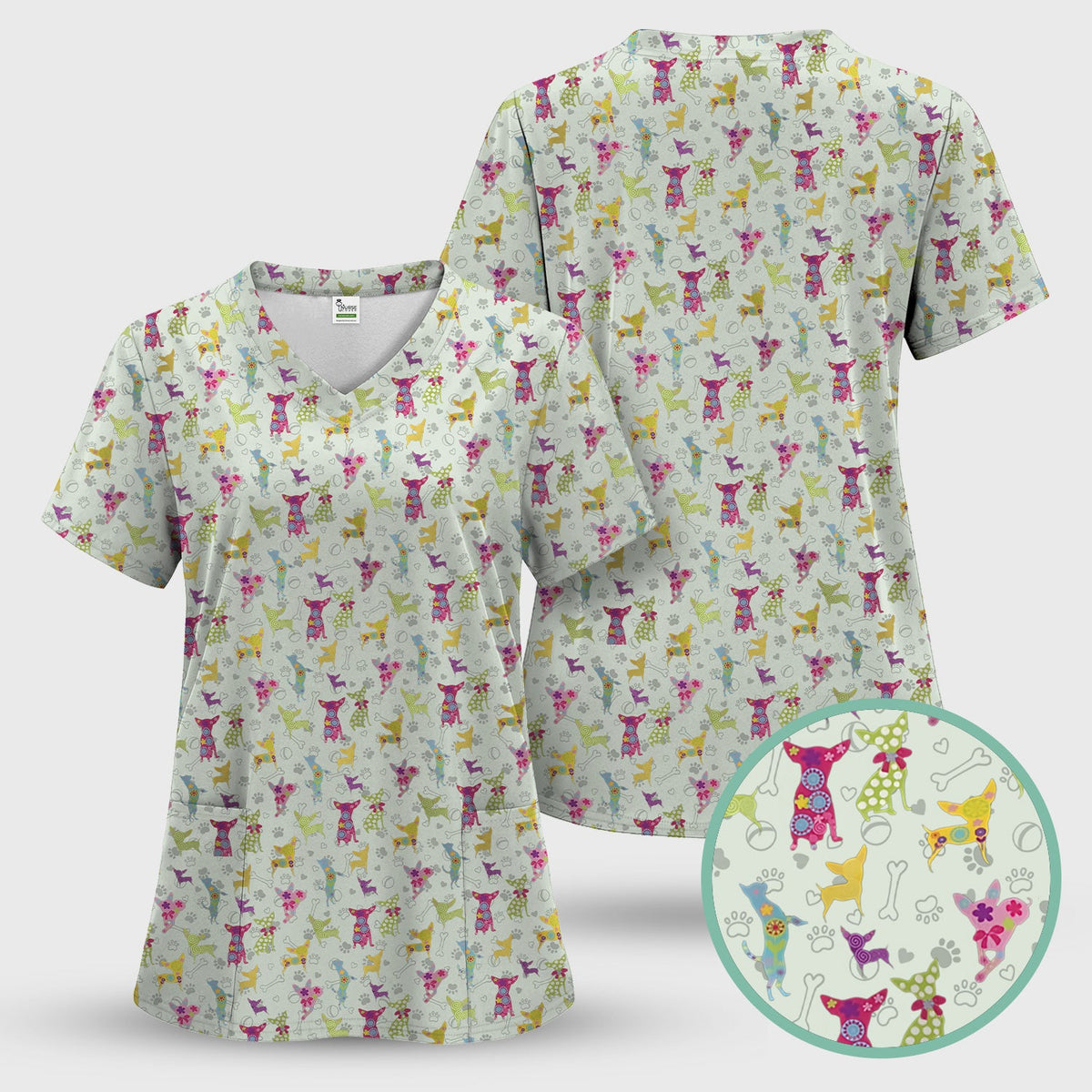Colorful Playful Dog Nurse Scrub Set