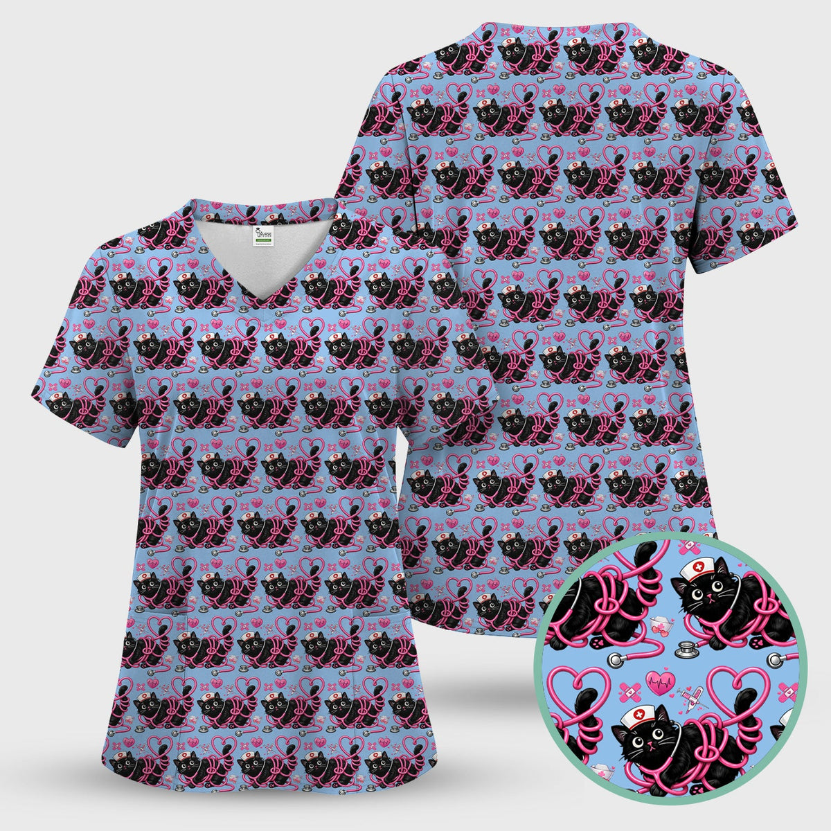Valentine Cat Nurse Heart Scrub Top