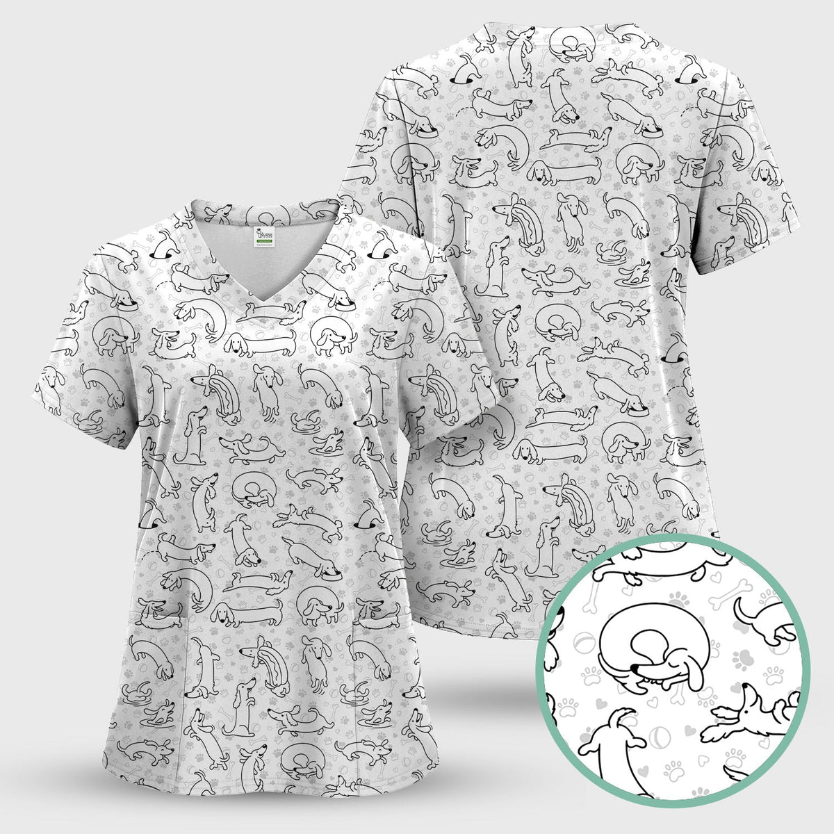 Dachshund Line Art Nurse Scrub Top