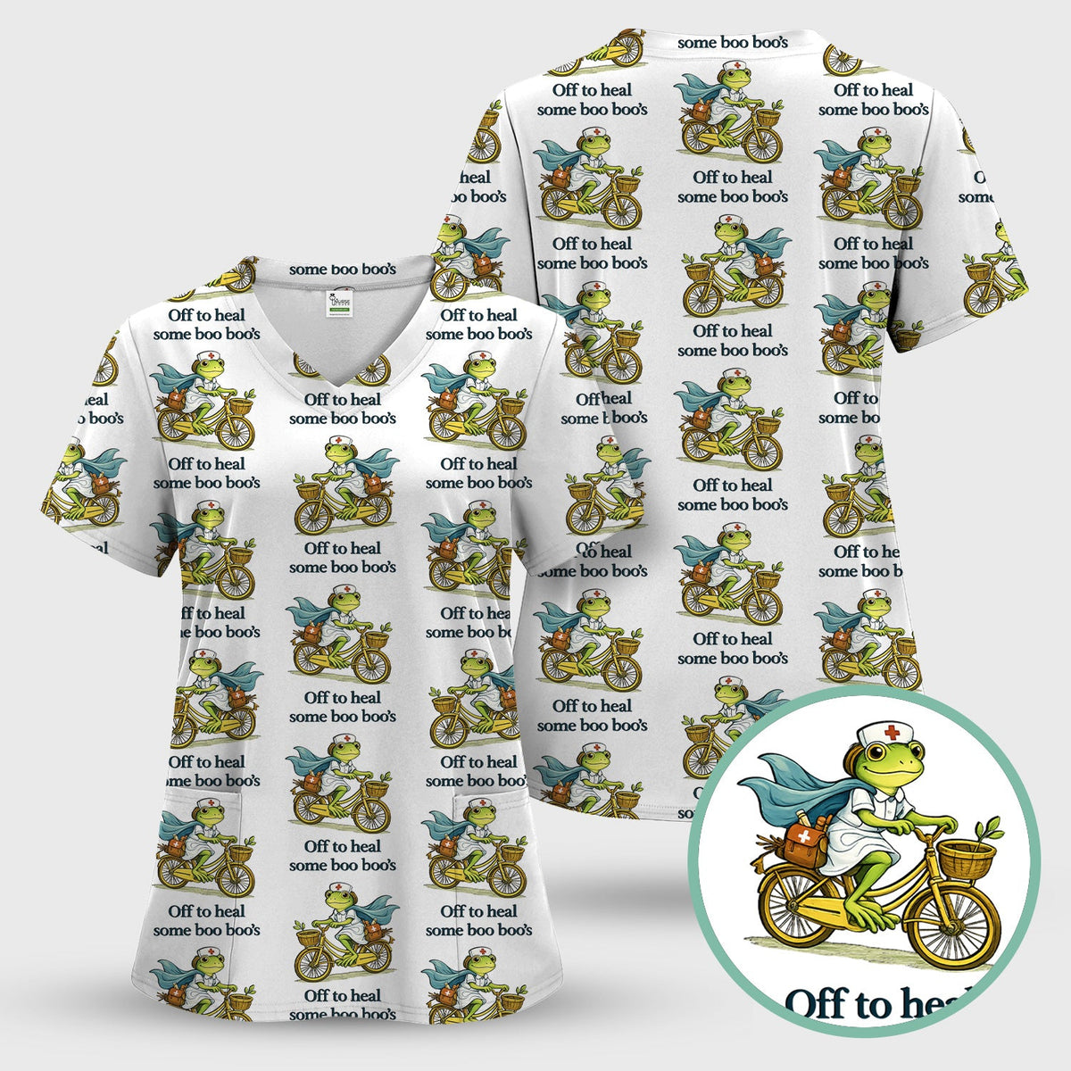 Frog Cycling Nurse Scrub Top