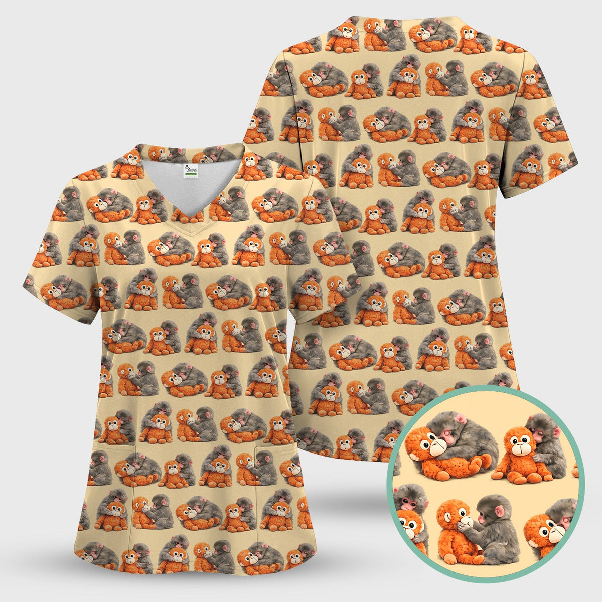 Cute Baby Monkey Plush Toy Nurse Scrub Set