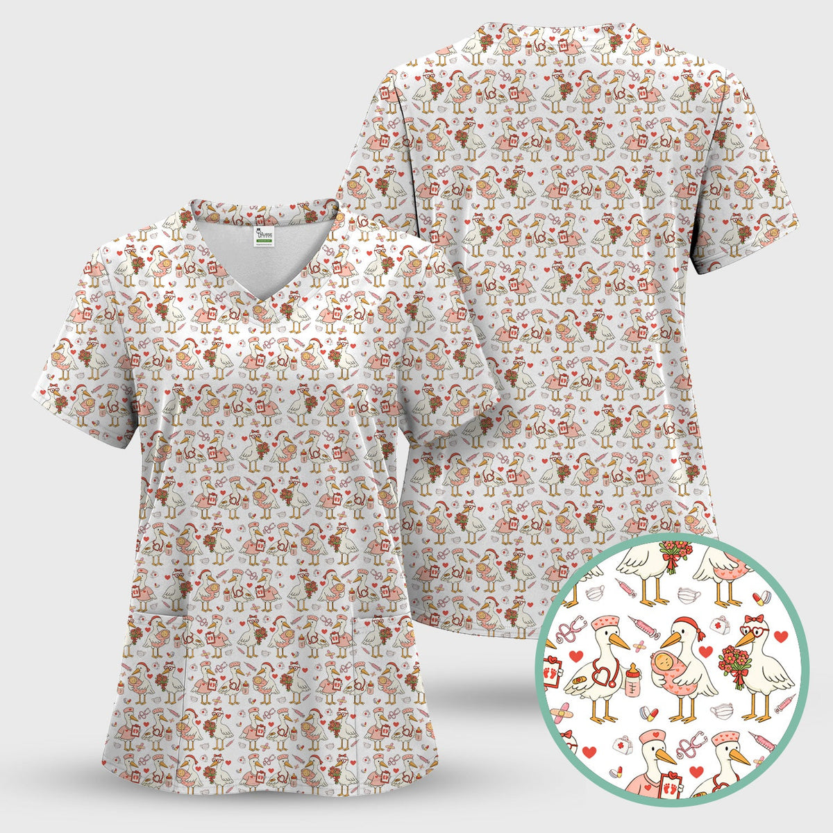 Valentine Goose Nurse Scrub Top