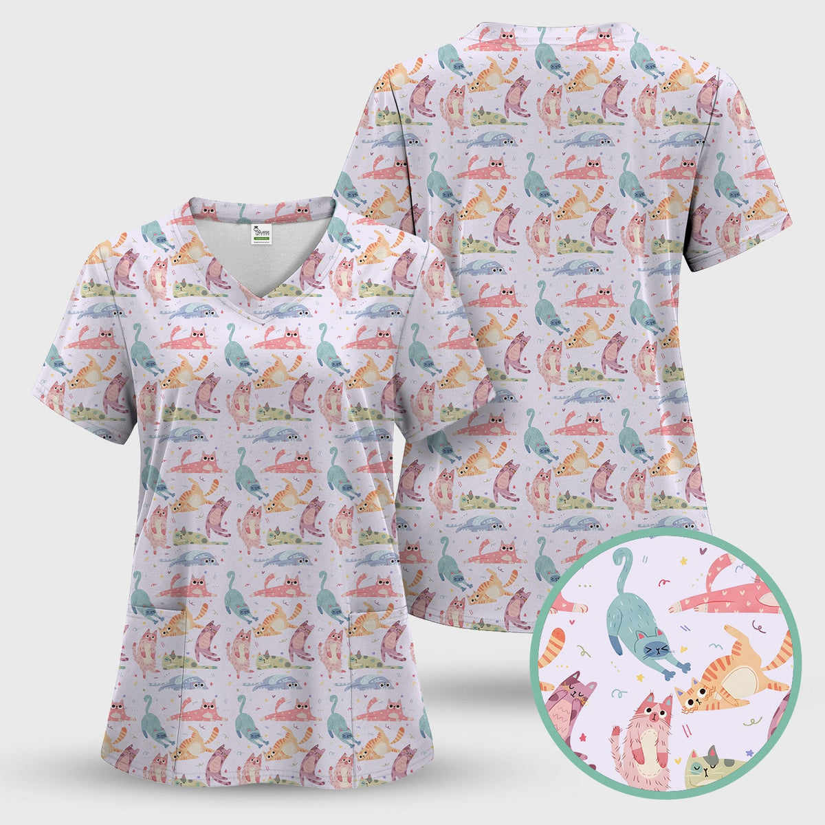 Pastel Cat Nurse Scrub Top