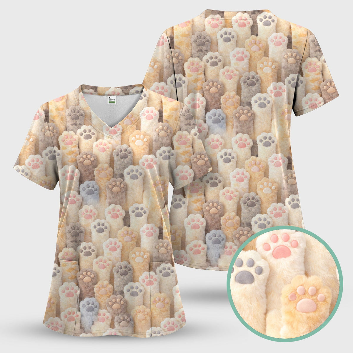 Fluffy Cat Paw Nurse Scrub Top