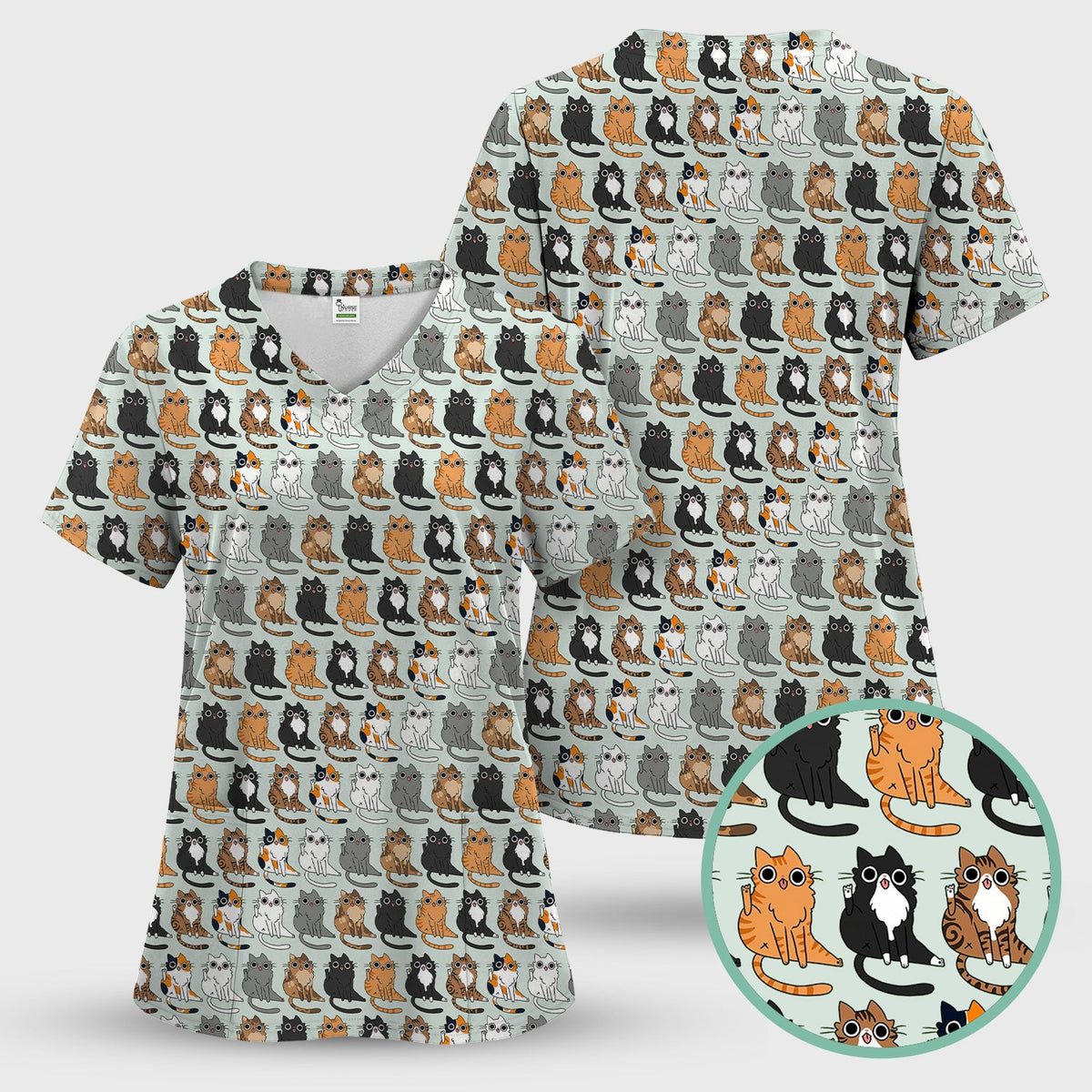 Cat Pattern Nurse Scrub Set