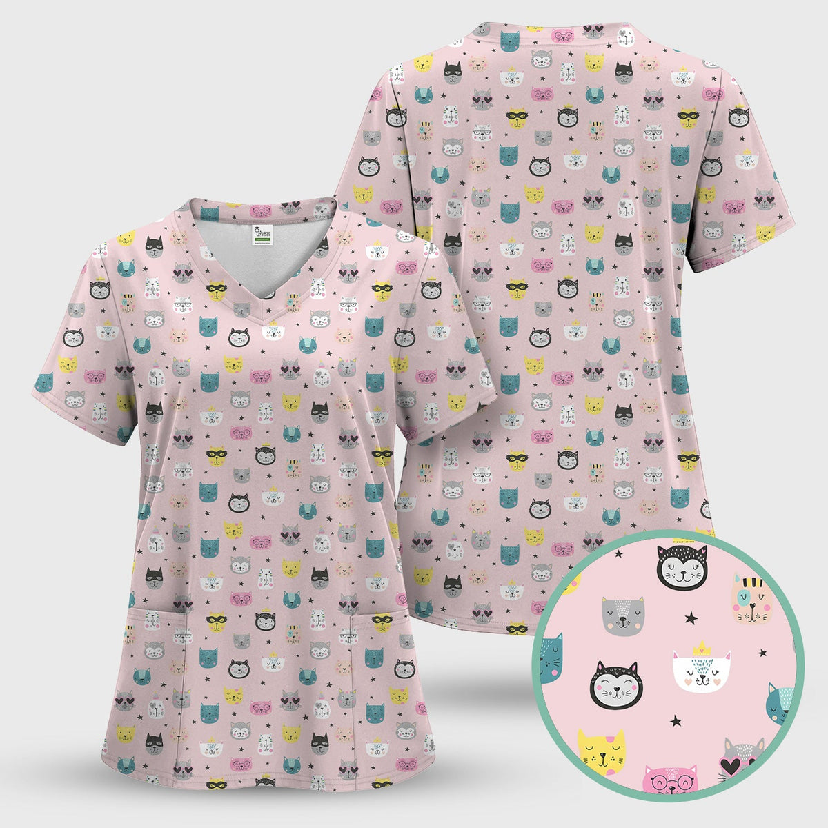 Colorful Kitty Nurse Scrub Set