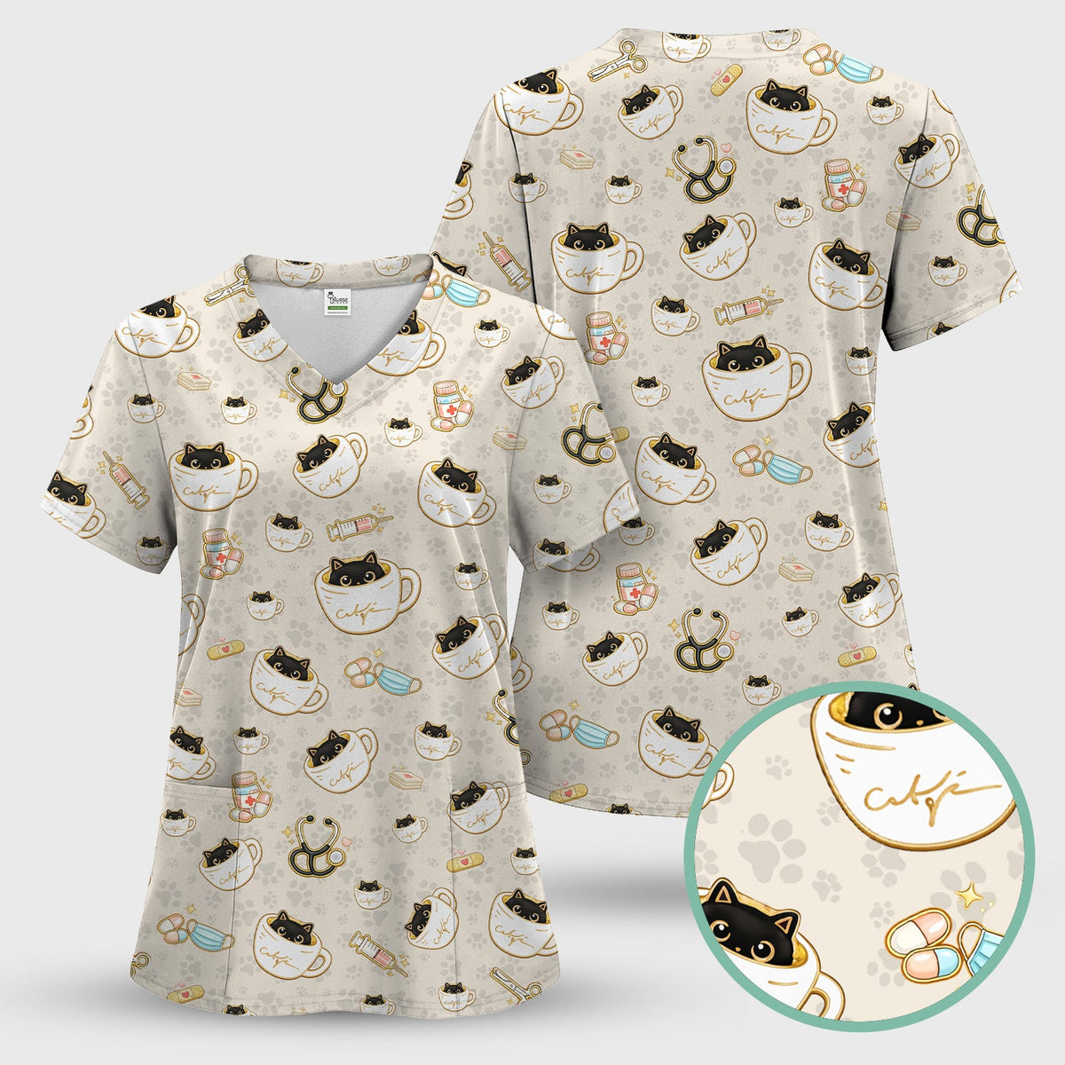 Coffee Cat Nurse Scrub Set