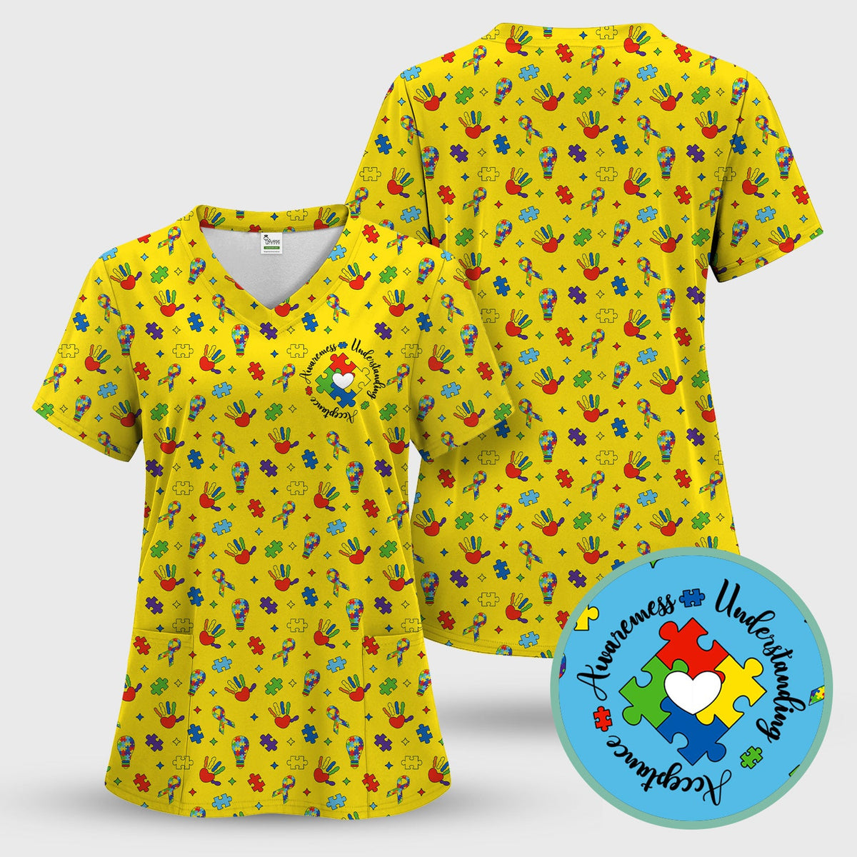 Autism Awareness Colorful Puzzle Nurse Scrub Top