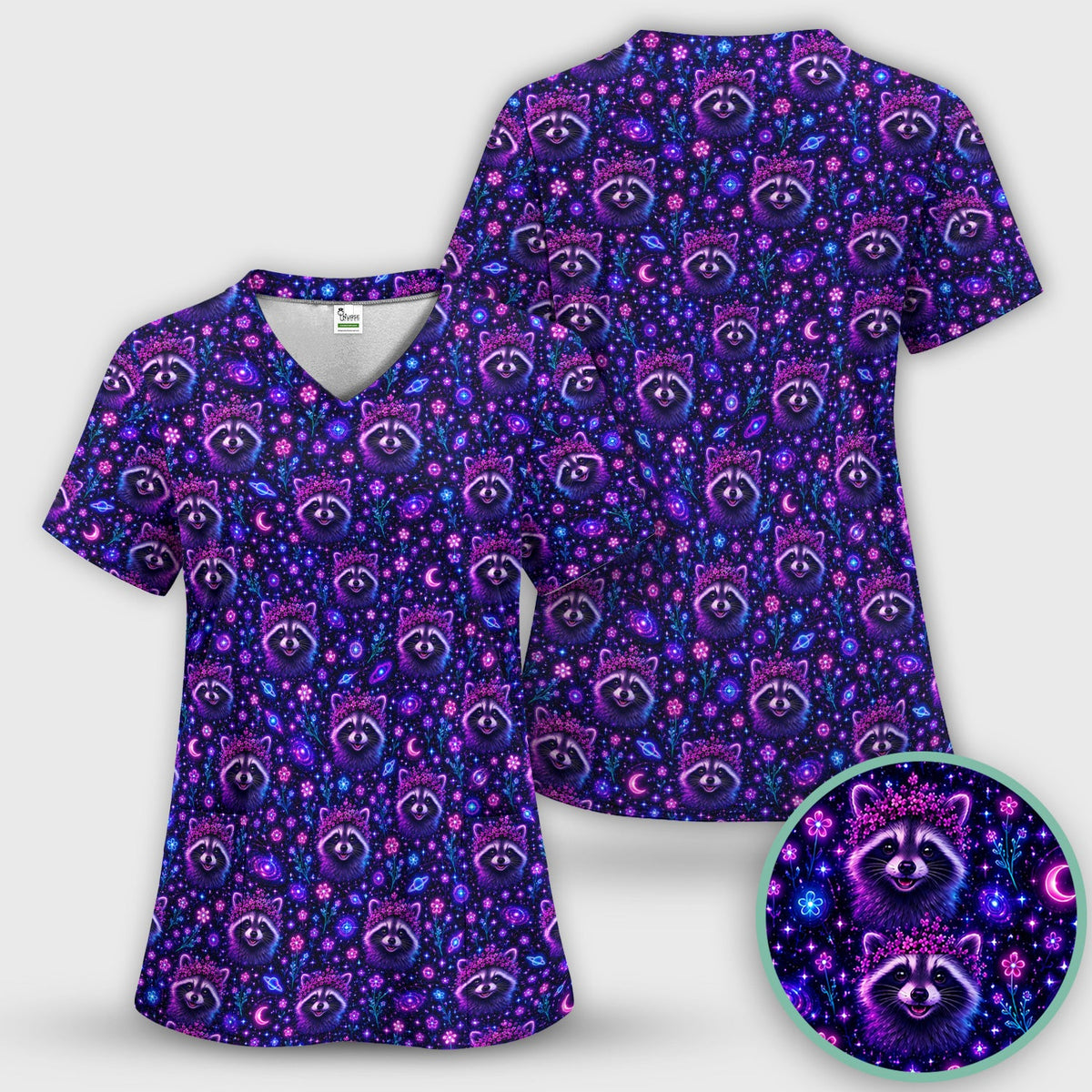 Galaxy Raccoon Nurse Scrub Set