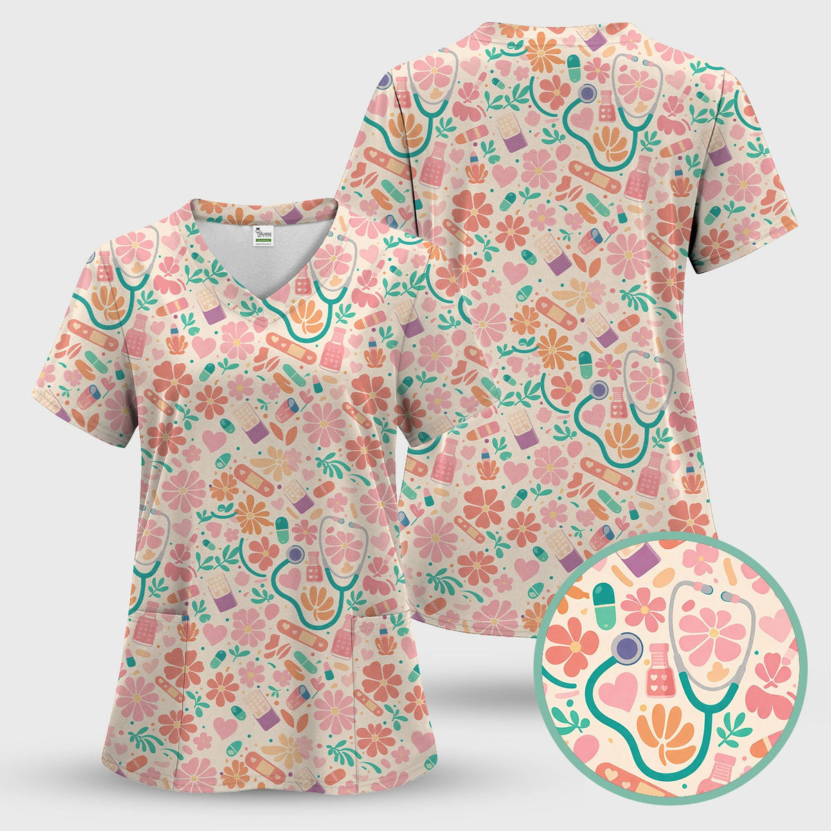 Medical Floral Nurse Scrub Set