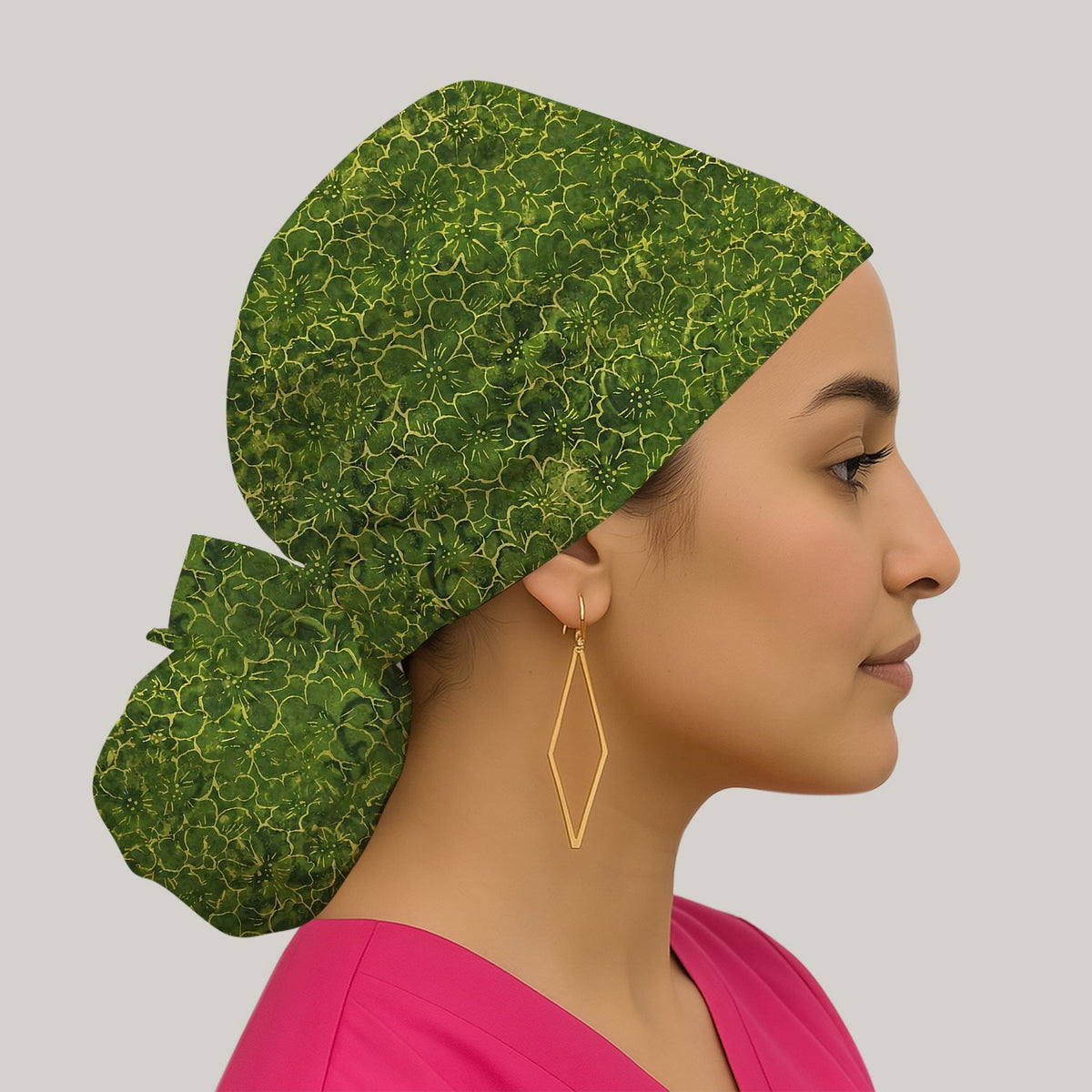 Green Floral Blossom Scrub Cap