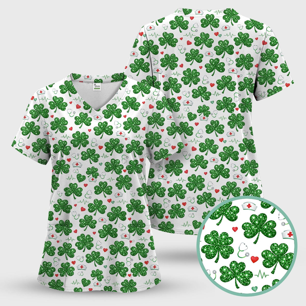 St Patrick Clover Nurse Scrub Top