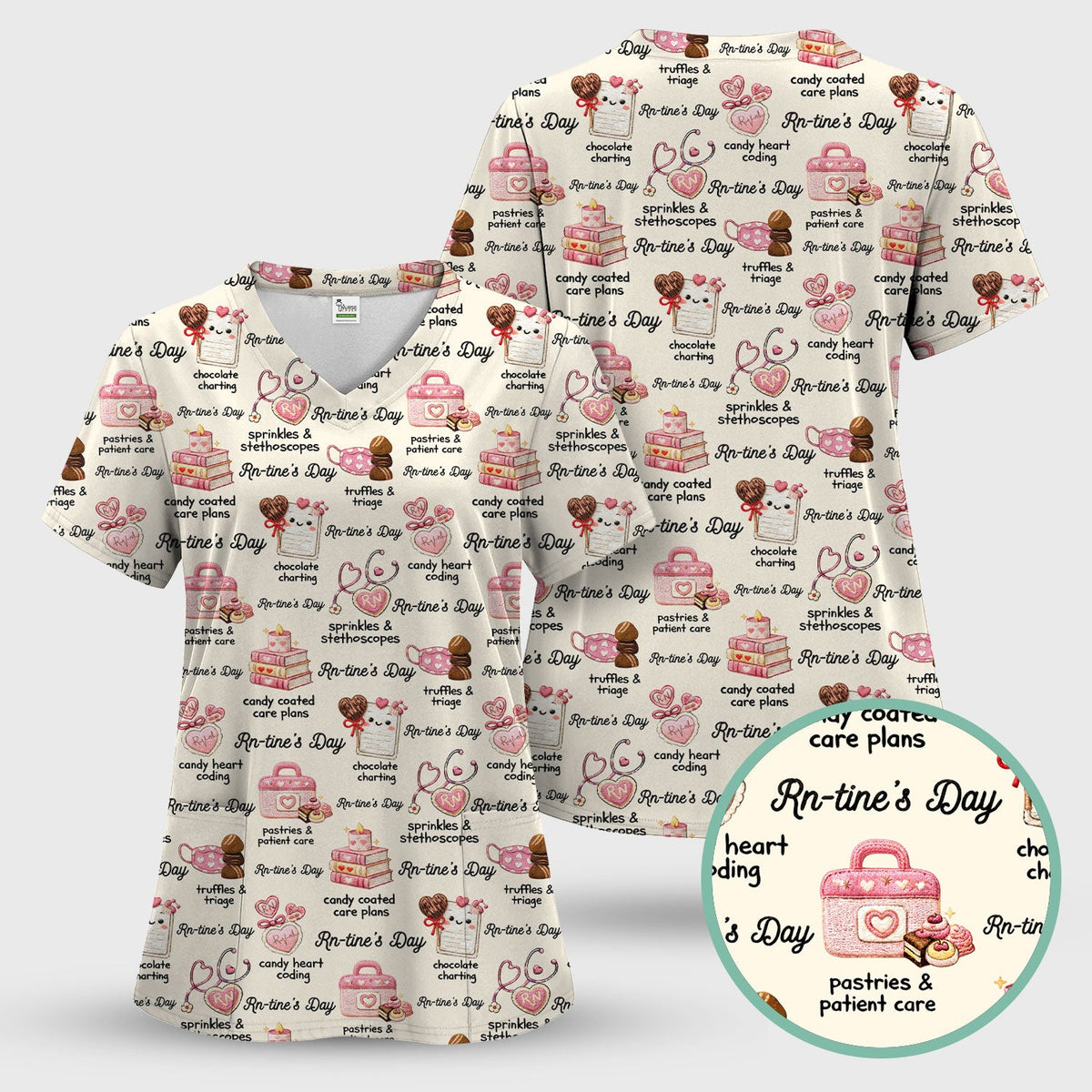 RN Sweets Valentine Stethoscope Nurse Scrub Set