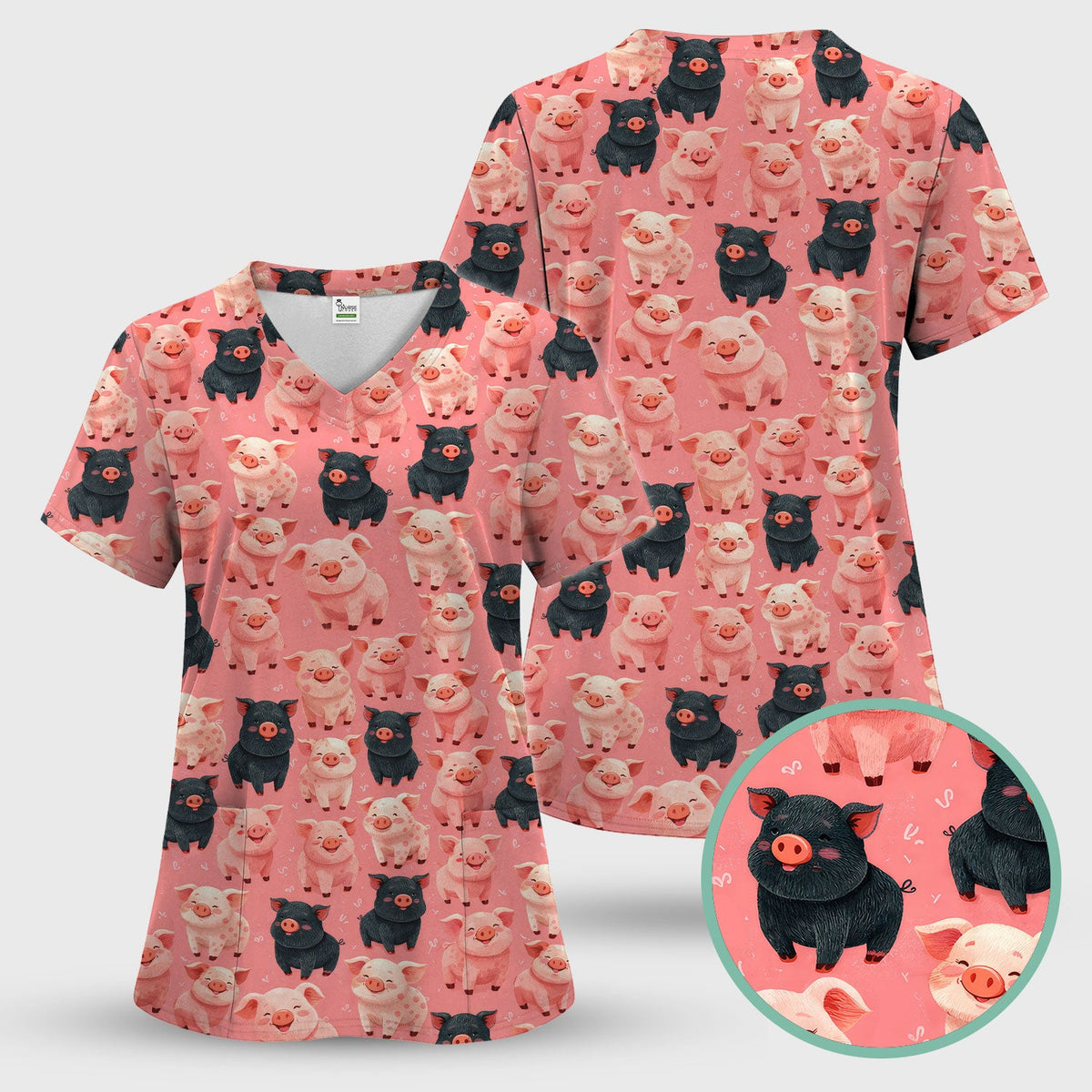 Cartoon Pig Nurse Scrub Top
