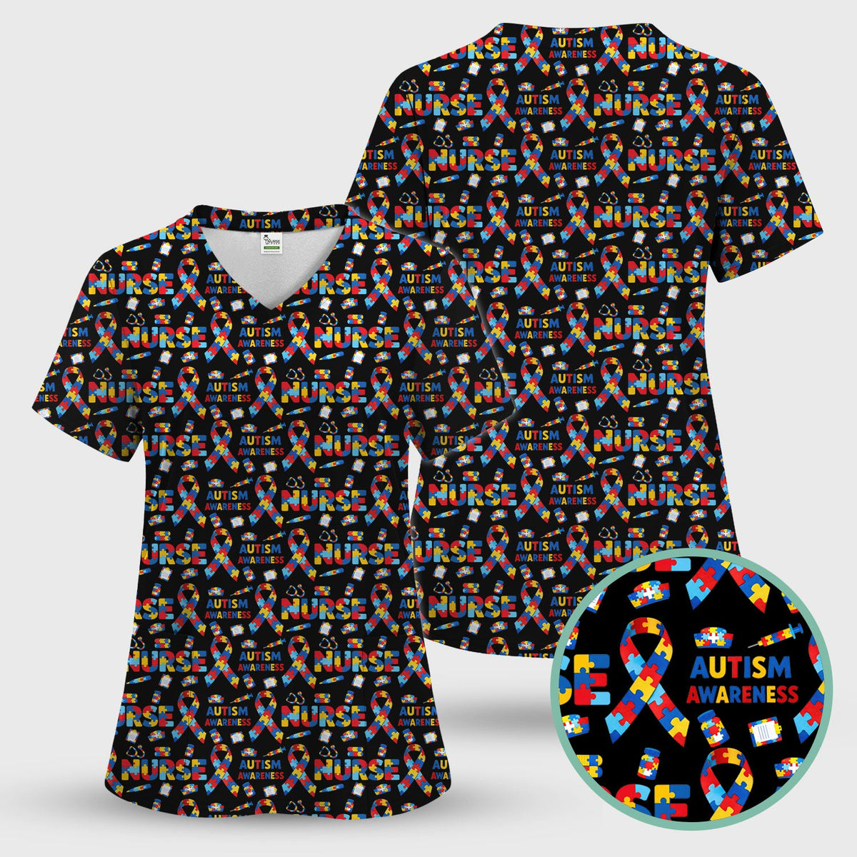Autism Awareness Puzzle Ribbon Nurse Scrub Set