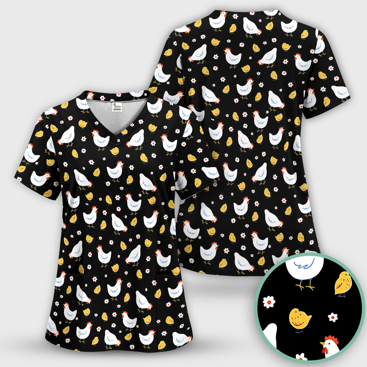 Chicken And Cute Chicks Nurse Scrub Top