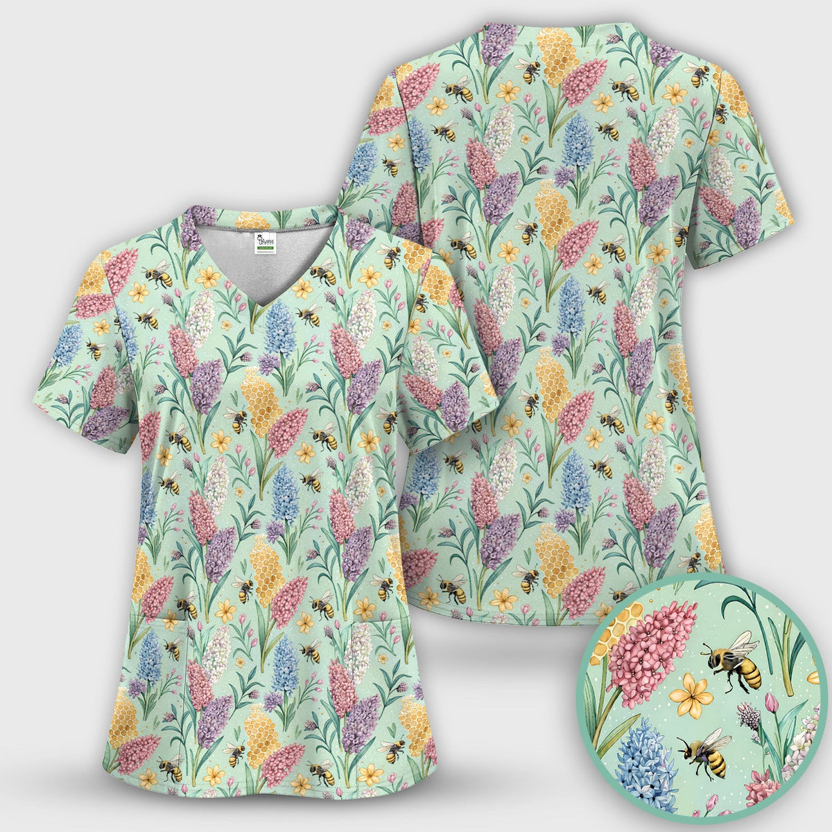 Pastel Wildflower Honeybee Nurse Scrub Set