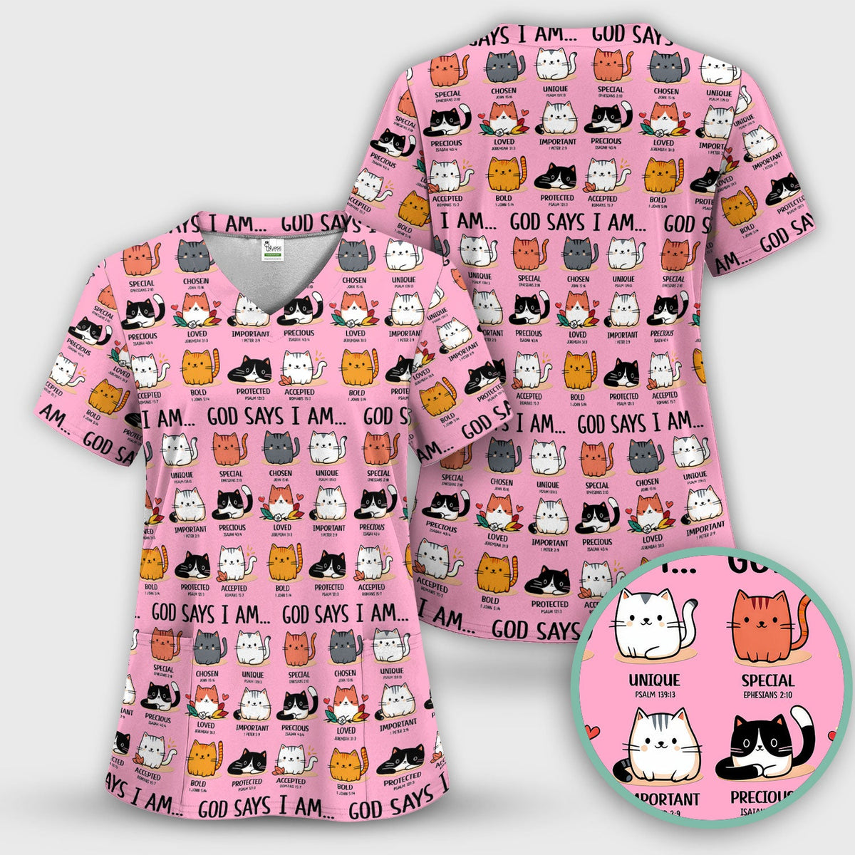 Cat God Says I Am Nurse Scrub Top