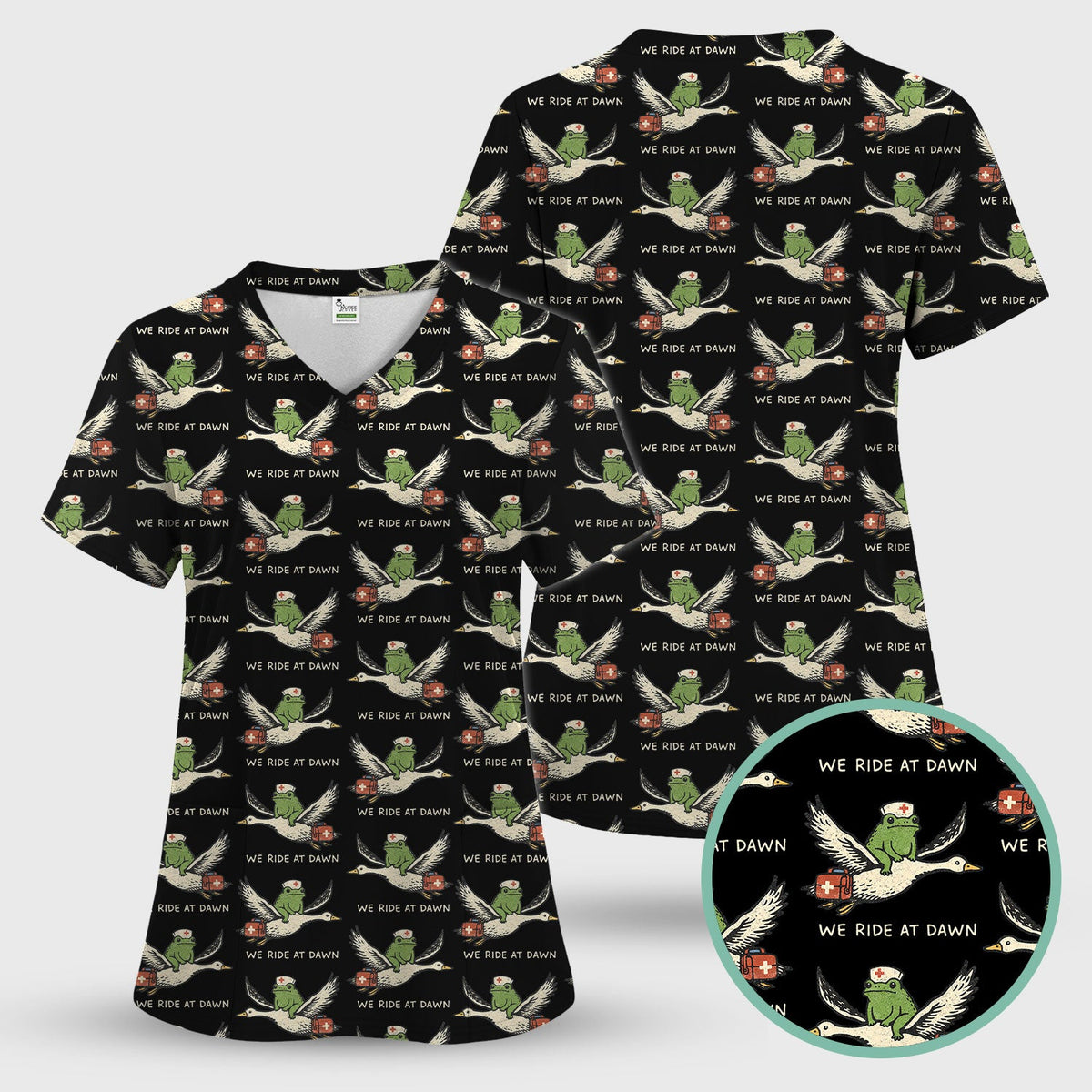 Frog Riding Goose Nurse Scrub Top