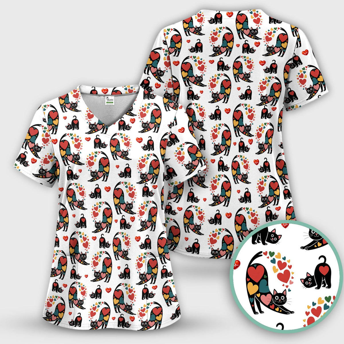 Cat Valentine Heart Nurse Scrub Set