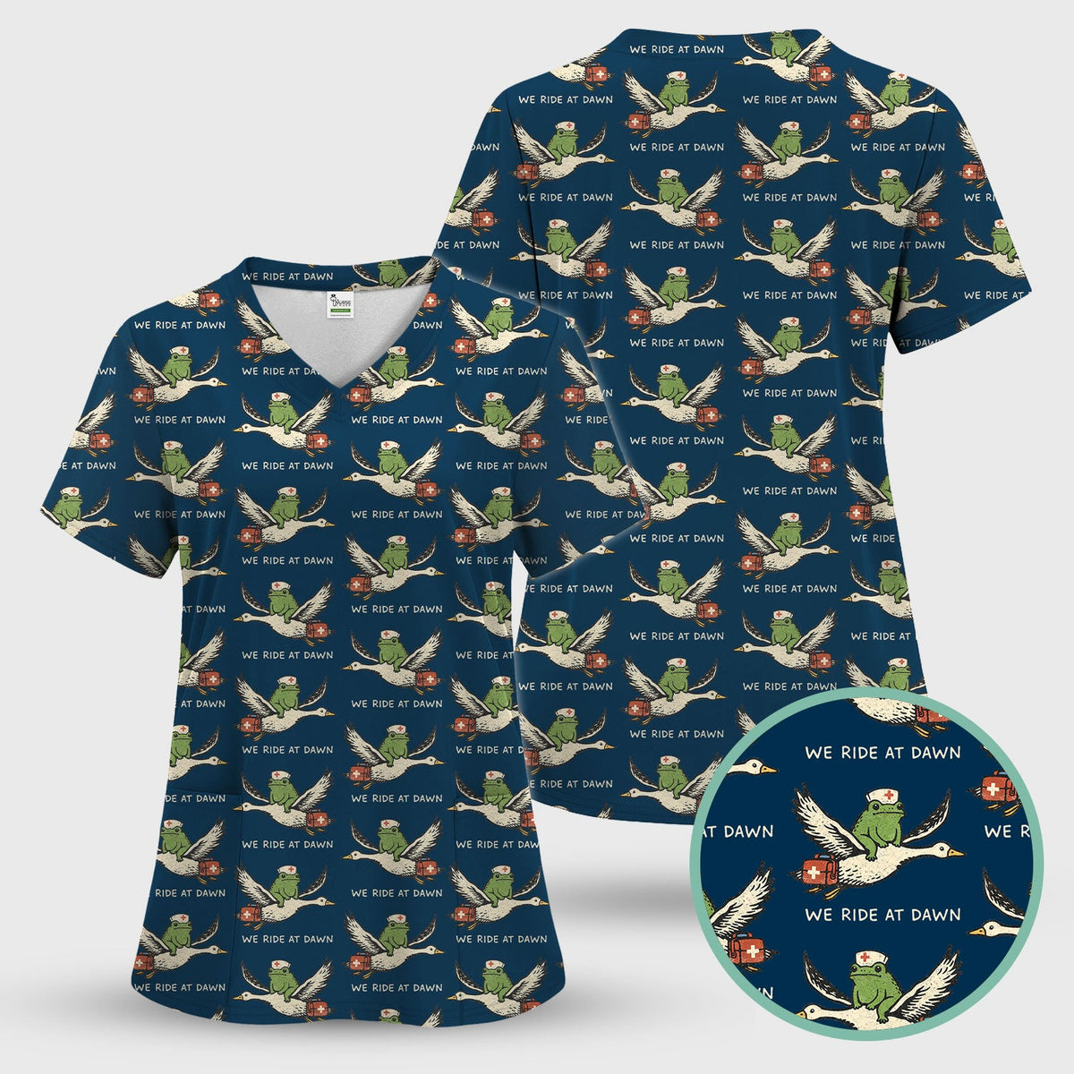 Frog Riding Goose Nurse Scrub Set