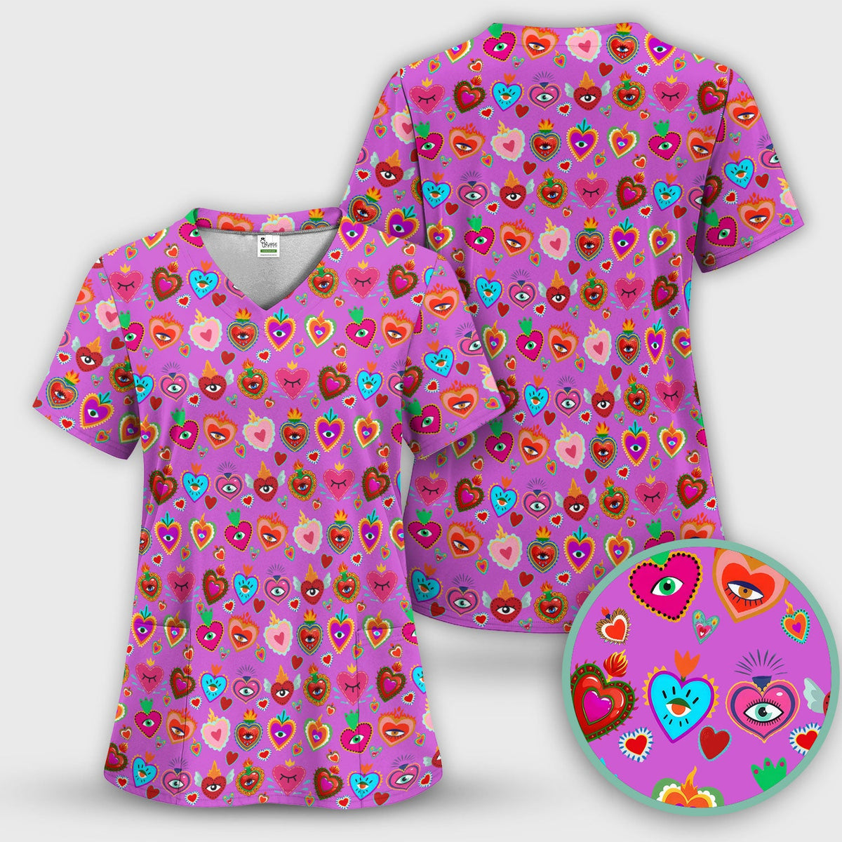 Valentine Colorful Sacred Heart Nurse Scrub Set