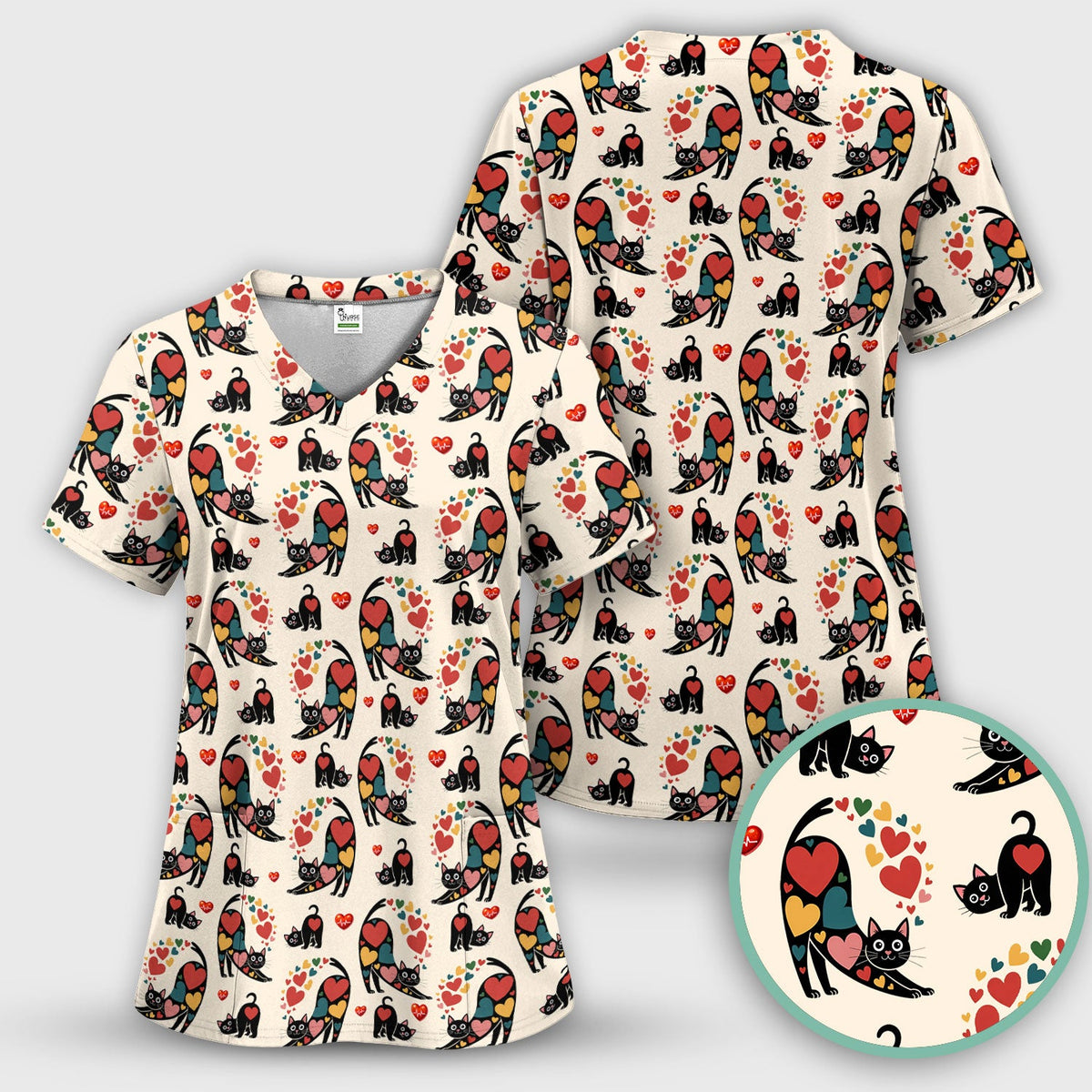 Cat Valentine Heart Nurse Scrub Set