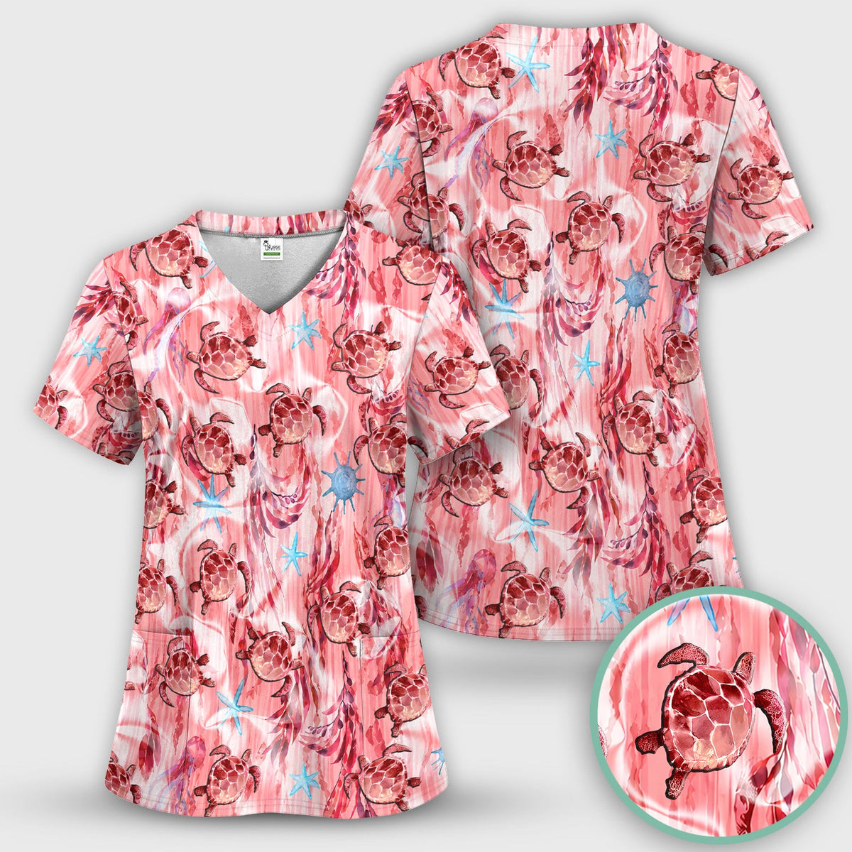 Pink Sea Turtle Ocean Nurse Scrub Set